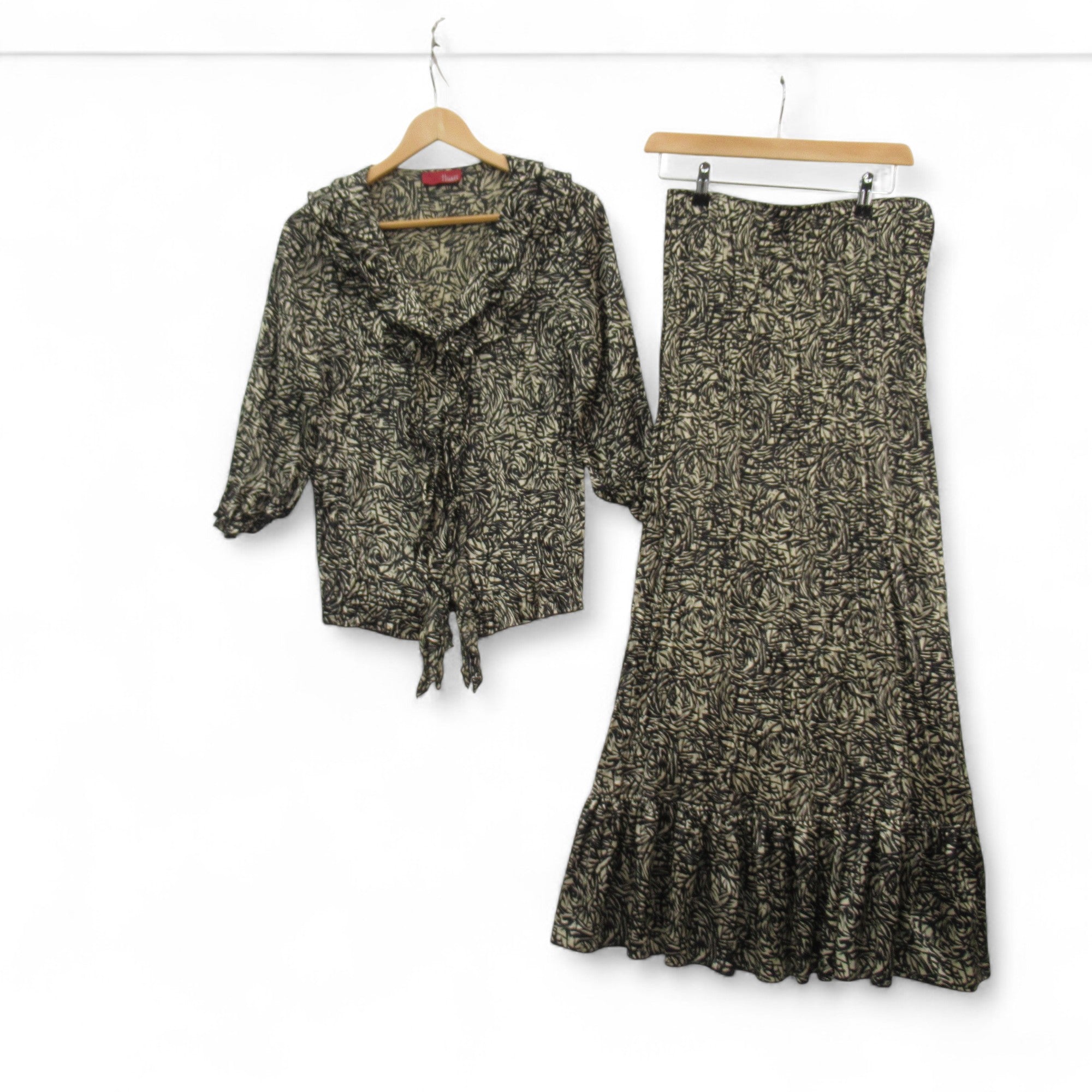 front image for  Hammer Silk Blouse Skirt Outfit Black Gold UK 14 Womenswear | Pre-loved