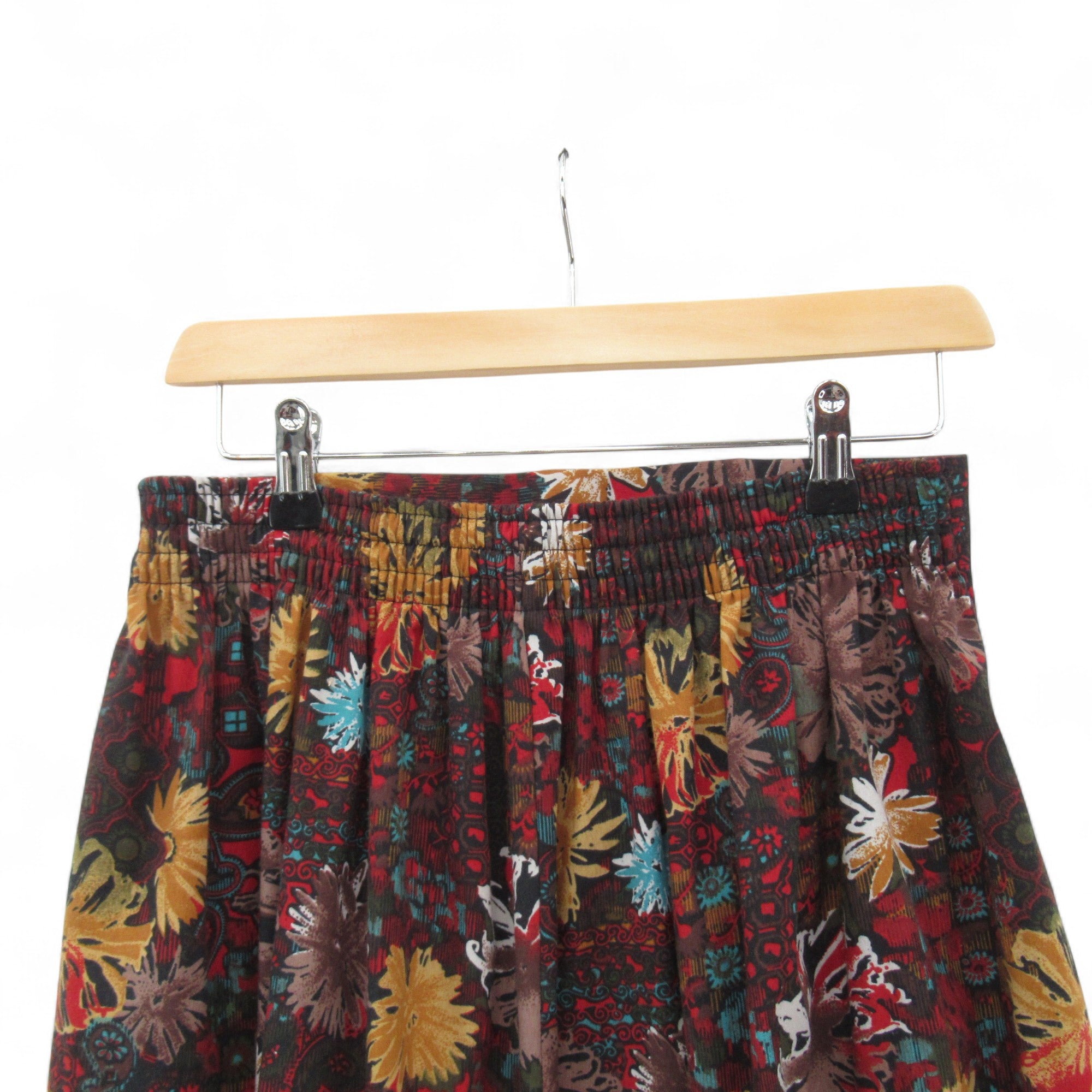 waist image for Vintage Pleated Skirt Floral Large Multicoloured Womenswear | Pre-loved