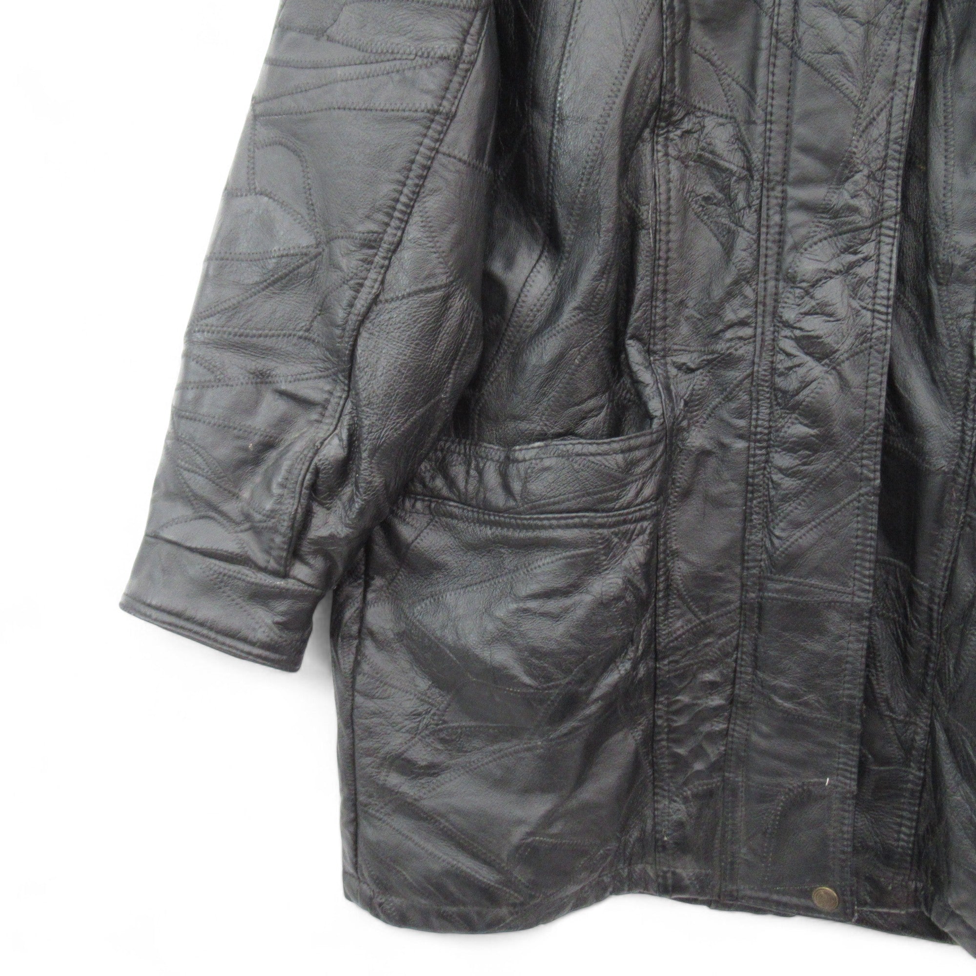 sleeve image for Vintage Leather Coat Large Black Hooded Womenswear | Pre-loved