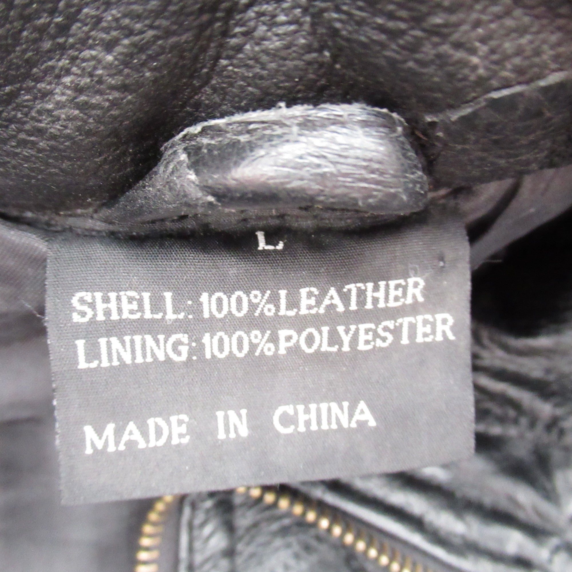 care label image for Vintage Leather Coat Large Black Hooded Womenswear | Pre-loved