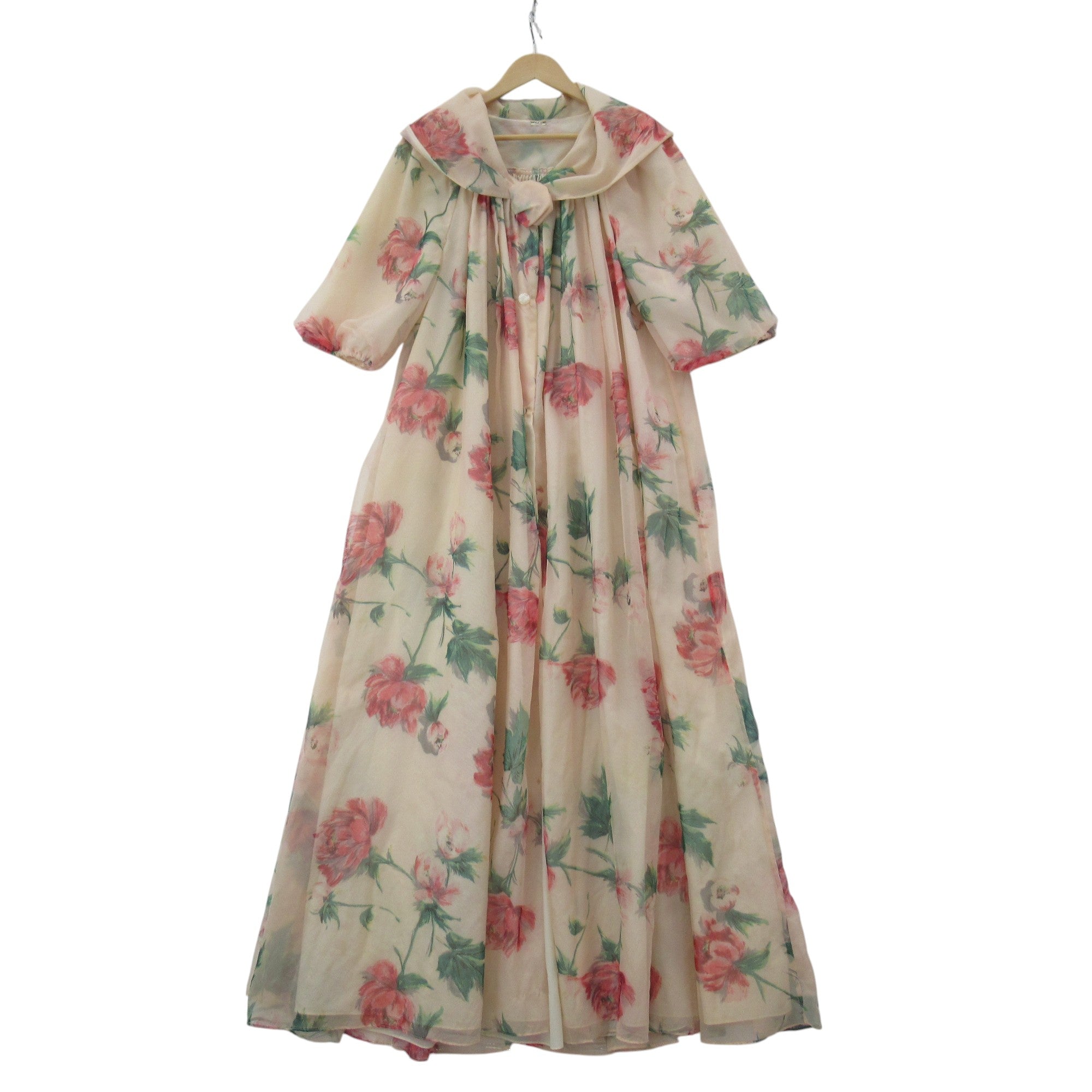 front image for Angela Gore Vintage 1970s Gown Robe Pink Floral Womenswear | Pre-loved