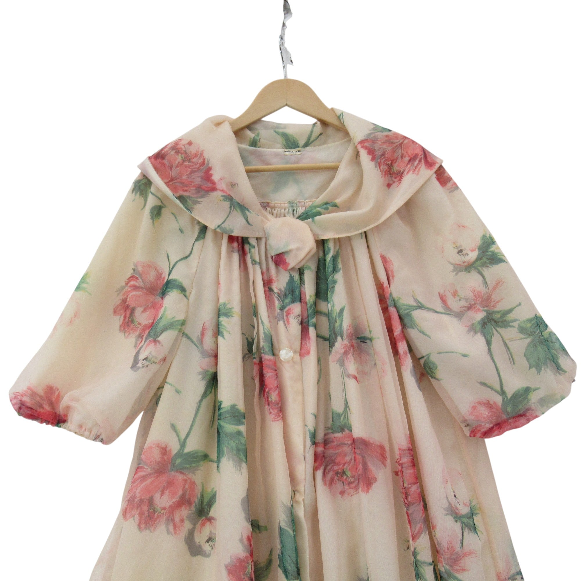 front image for Angela Gore Vintage 1970s Gown Robe Pink Floral Womenswear | Pre-loved