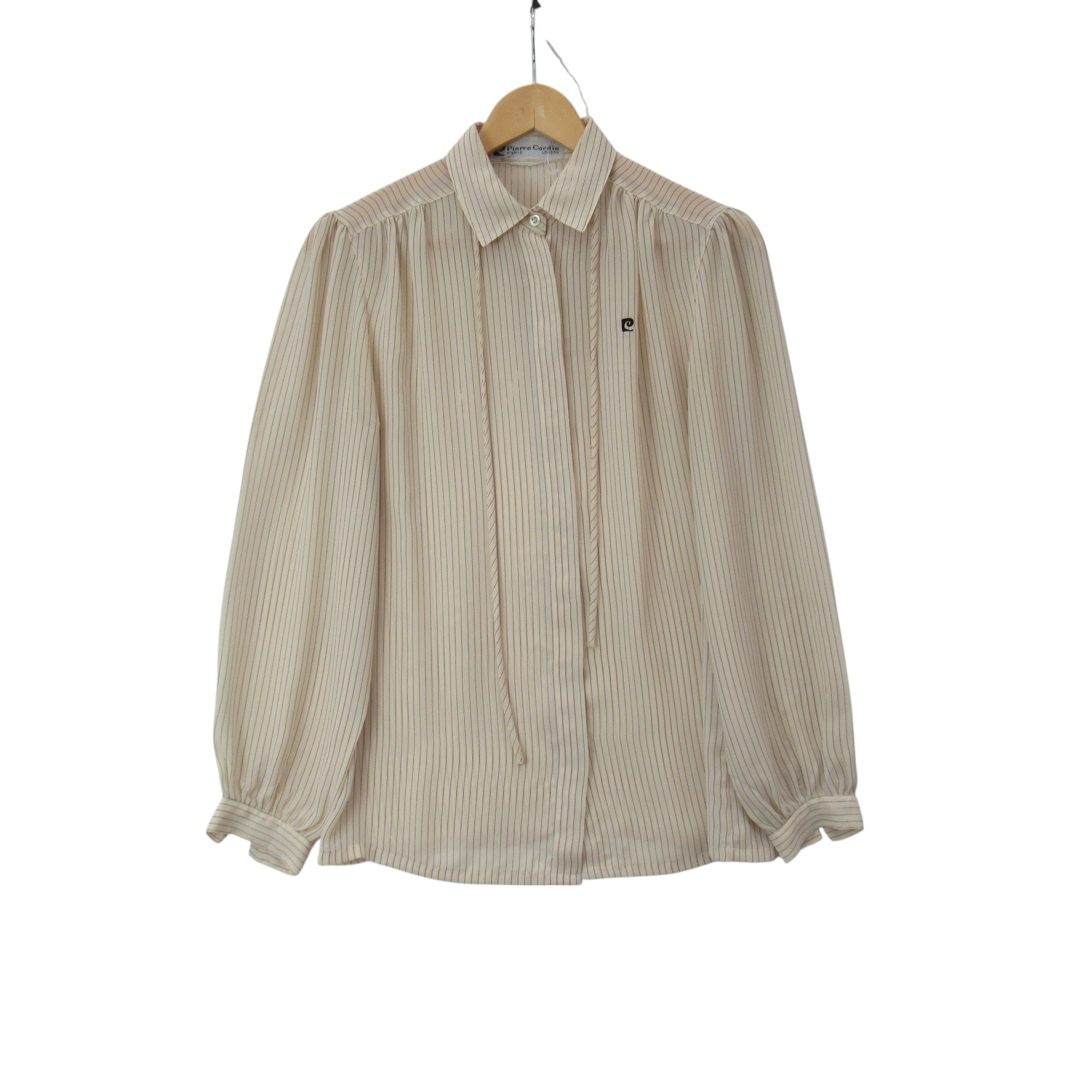 front image for Pierre Cardin Vintage Blouse UK 12 Ivory Pinstripe Womenswear | Pre-loved