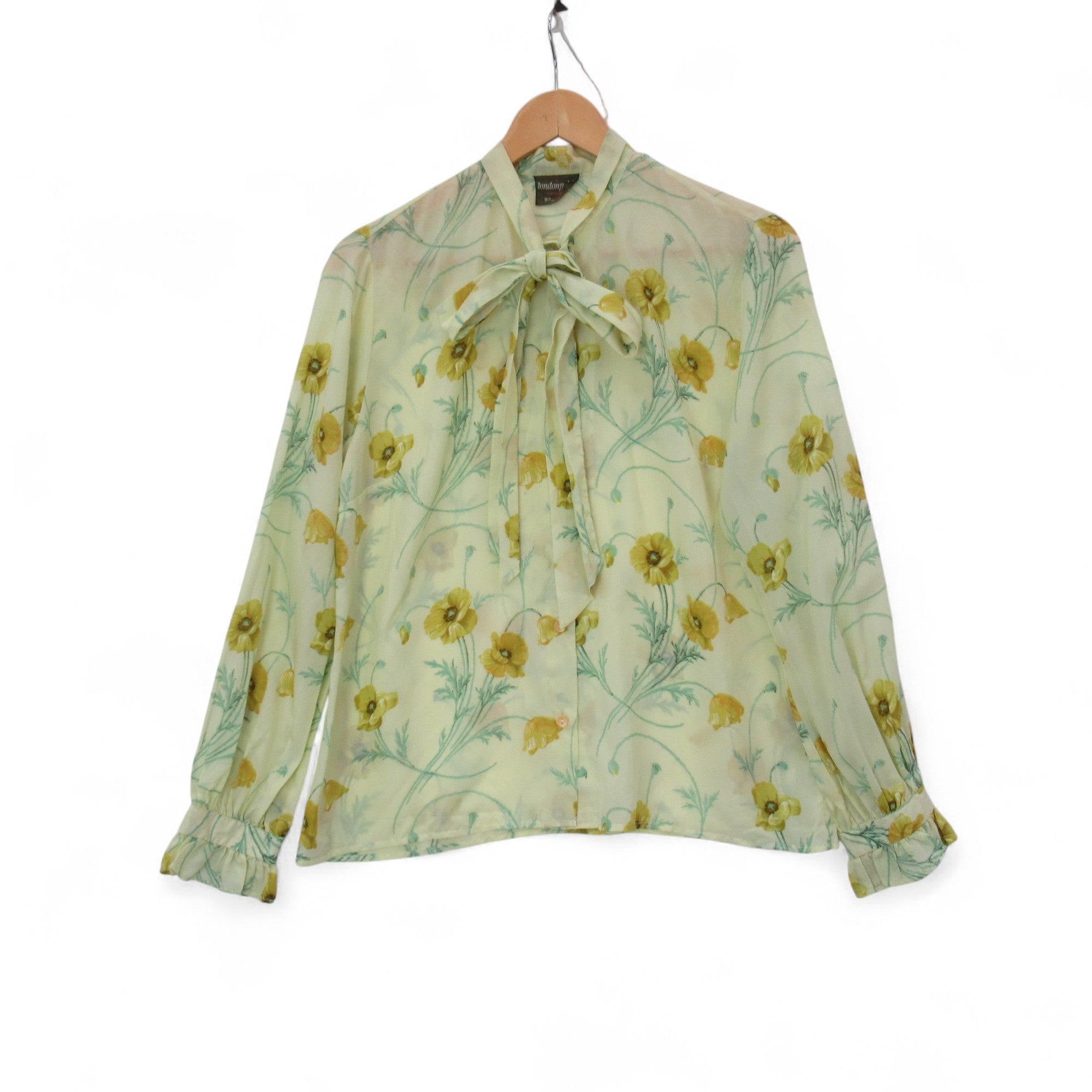 front image for A London Pride Vintage Blouse Yellow Poppy UK 14 Womenswear | Pre-loved