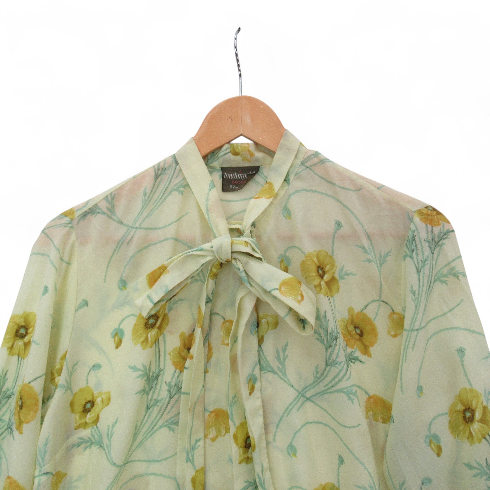 front image for A London Pride Vintage Blouse Yellow Poppy UK 14 Womenswear | Pre-loved