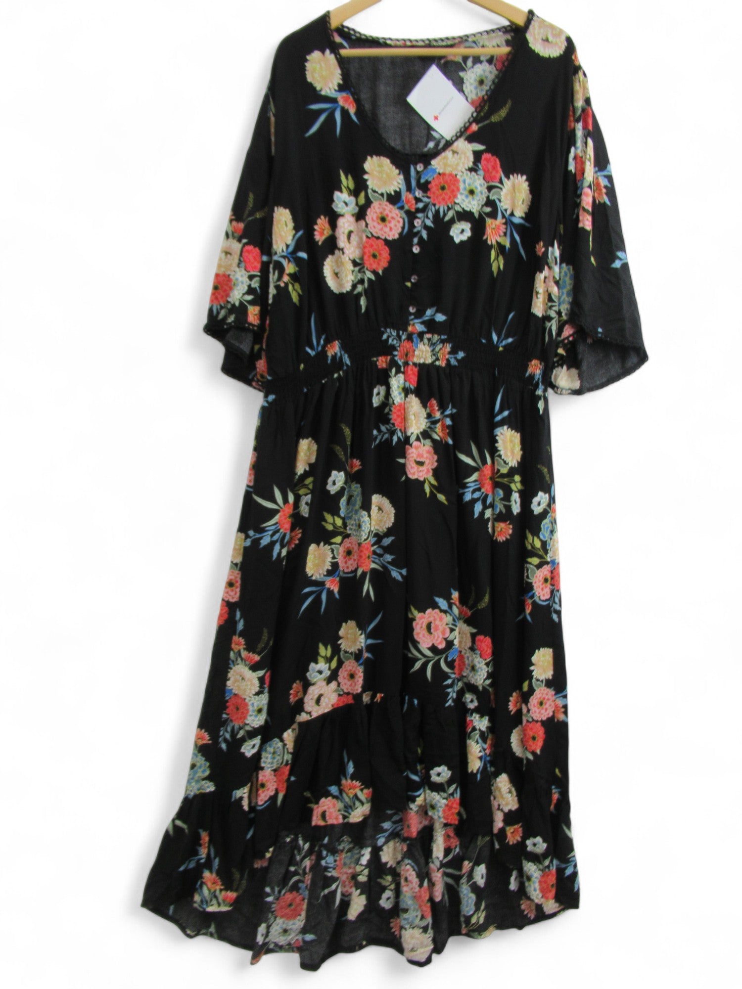 front image for Yours Floral Dress UK 26/28 Black Frill Hem Womenswear | Pre-loved