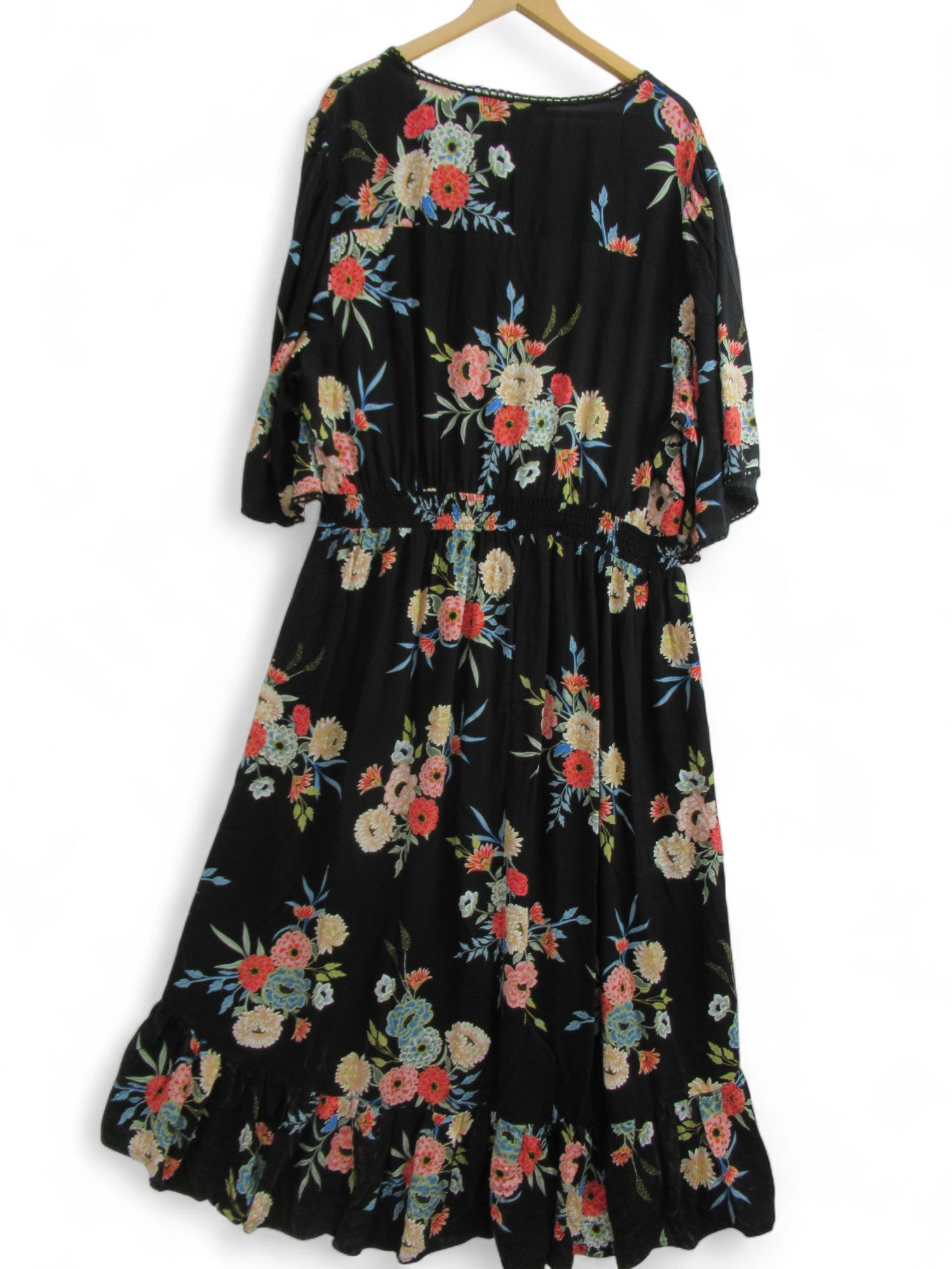 back image for Yours Floral Dress UK 26/28 Black Frill Hem Womenswear | Pre-loved