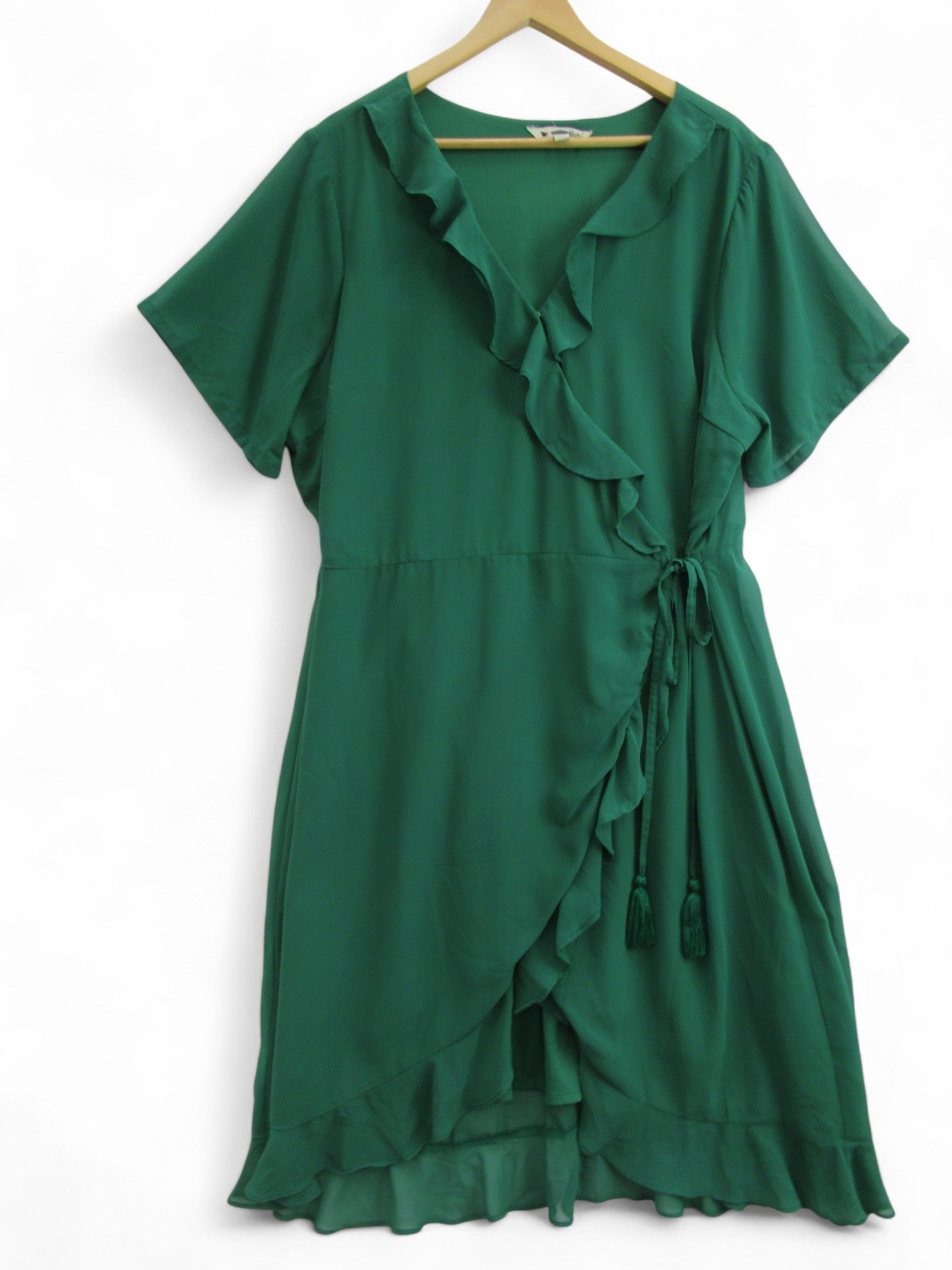 front image for Yumi Wrap Dress UK 22 Green Chiffon Womenswear | Pre-loved