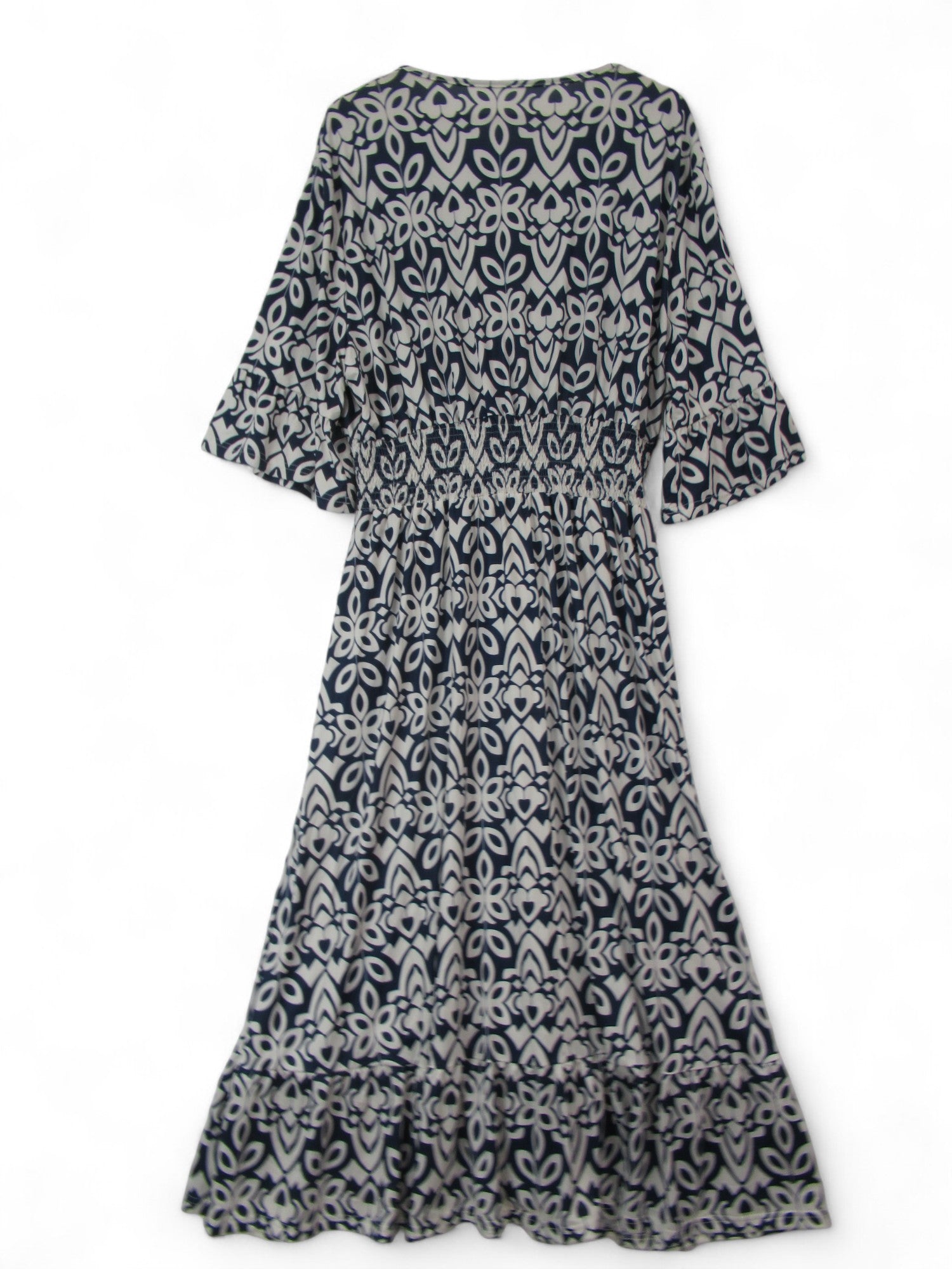 back image for Maxi Dress Navy White Dress 5XL Geometric Womenswear | Pre-loved