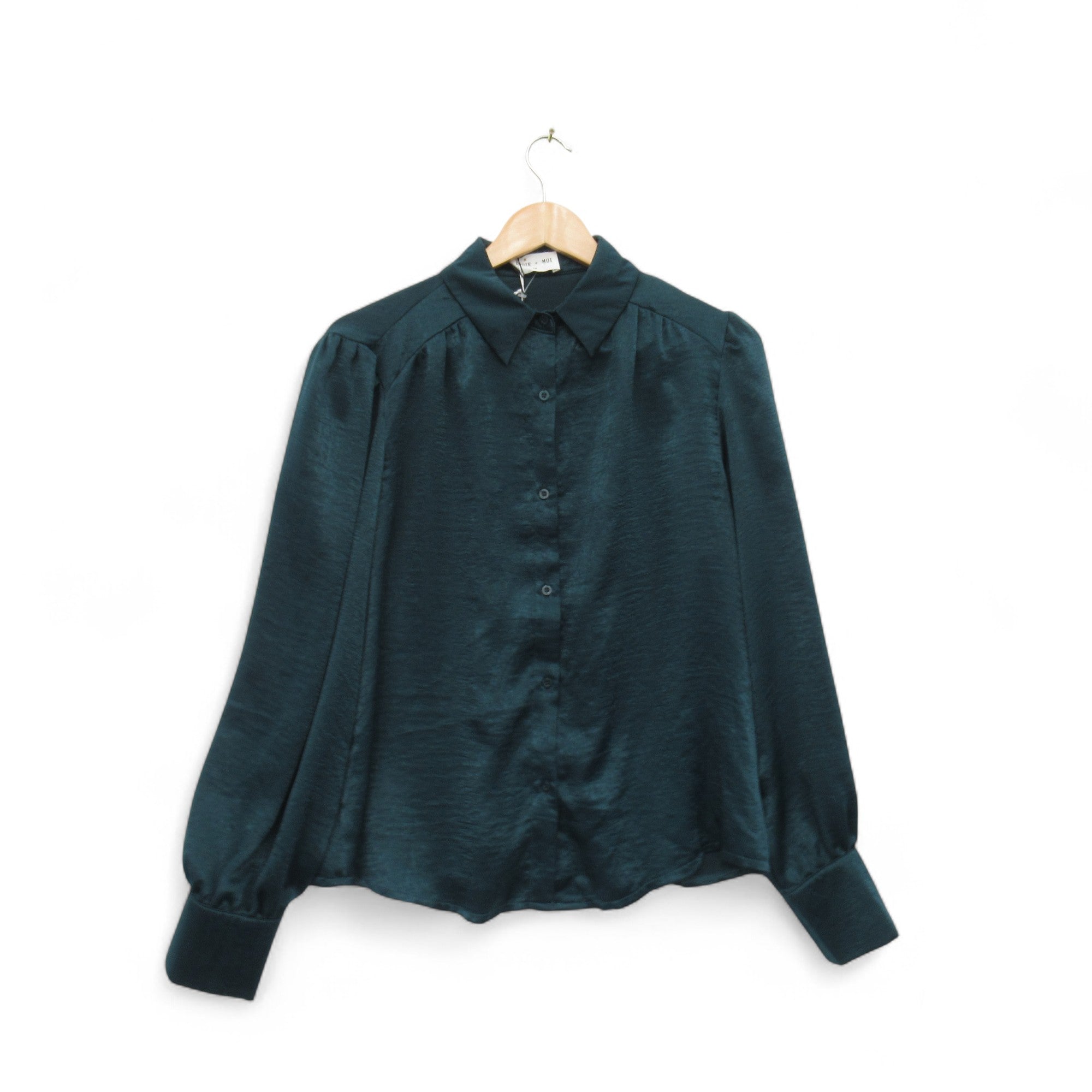 front image for Indie + Moi Shirt Blouse UK 14 Green Satin Womenswear | Pre-loved