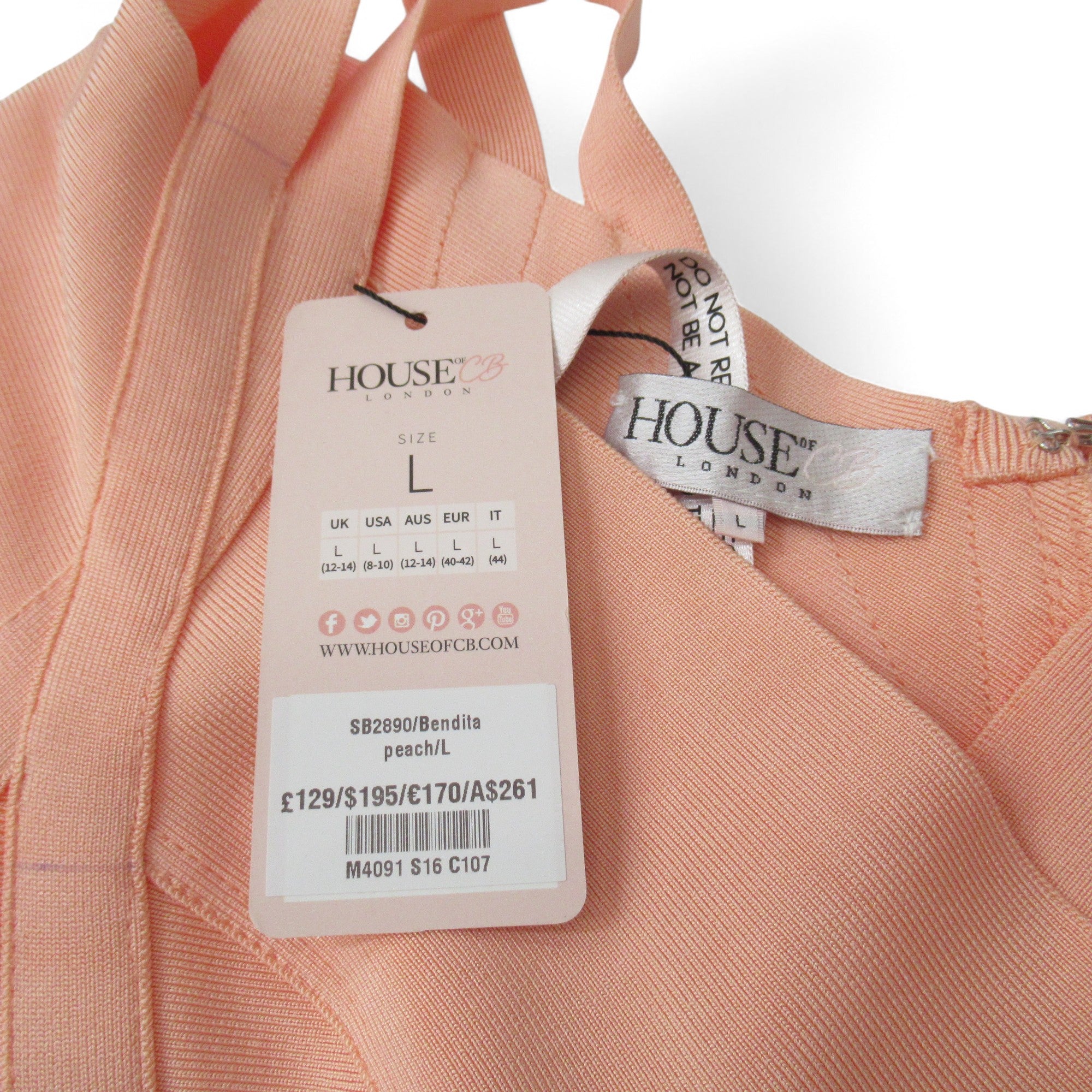 label image for House Of London Bodycon Dress S/M Peach Womenswear | Pre-loved