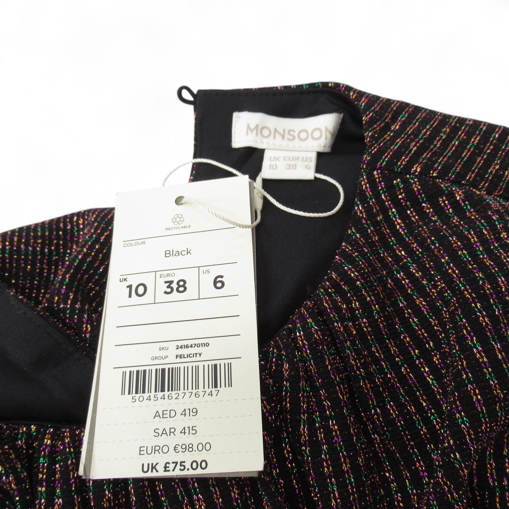 label image for Monsoon Fit And Flare Sparkle Dress Black UK 10 Womenswear | Pre-loved