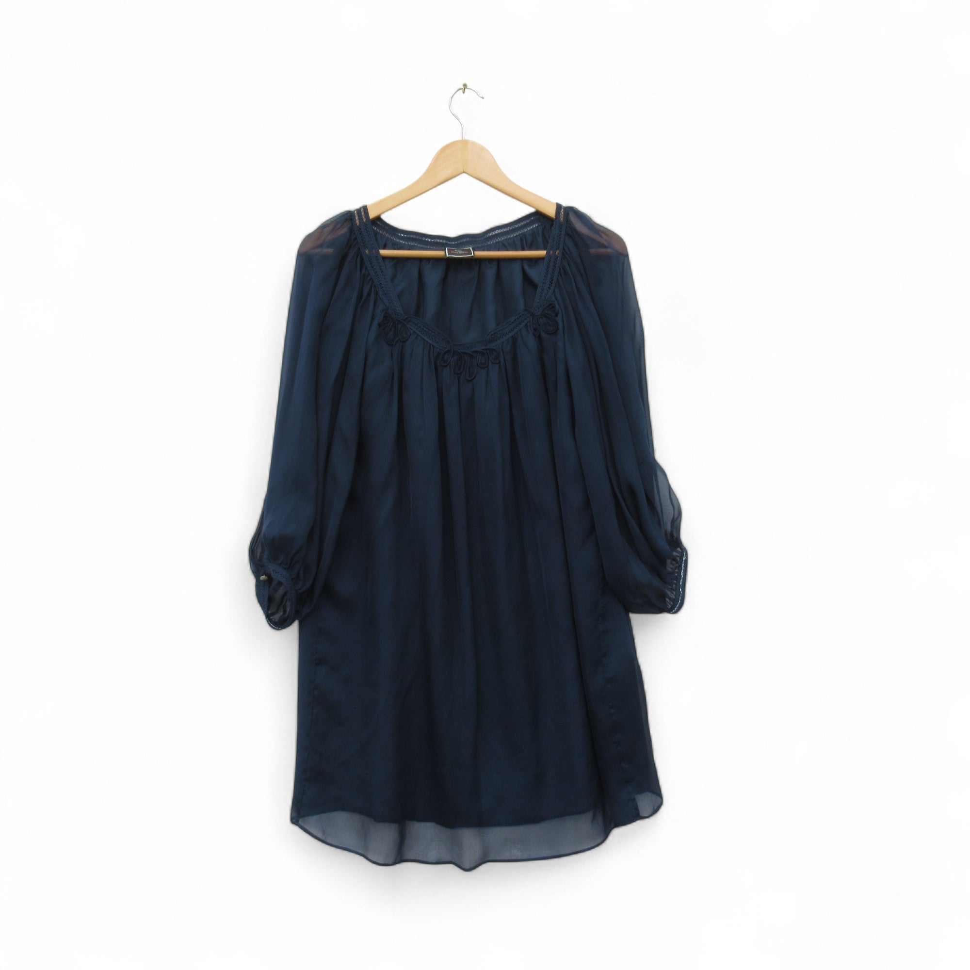front image for Coco Ribbon London Top Medium Navy Silk Womenswear | Pre-loved