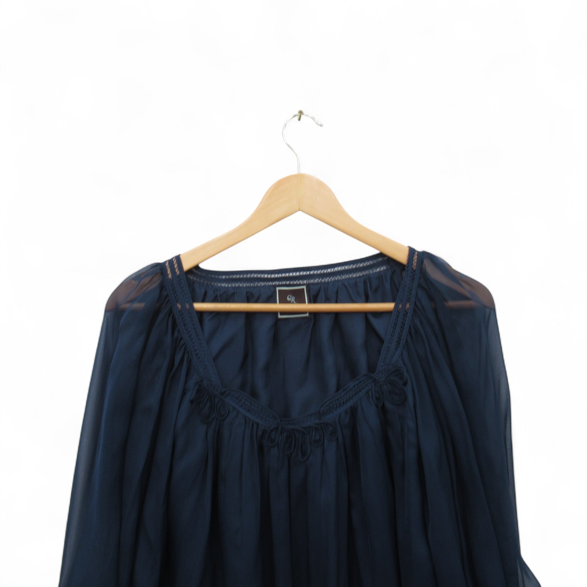 neckline image for Coco Ribbon London Top Medium Navy Silk Womenswear | Pre-loved