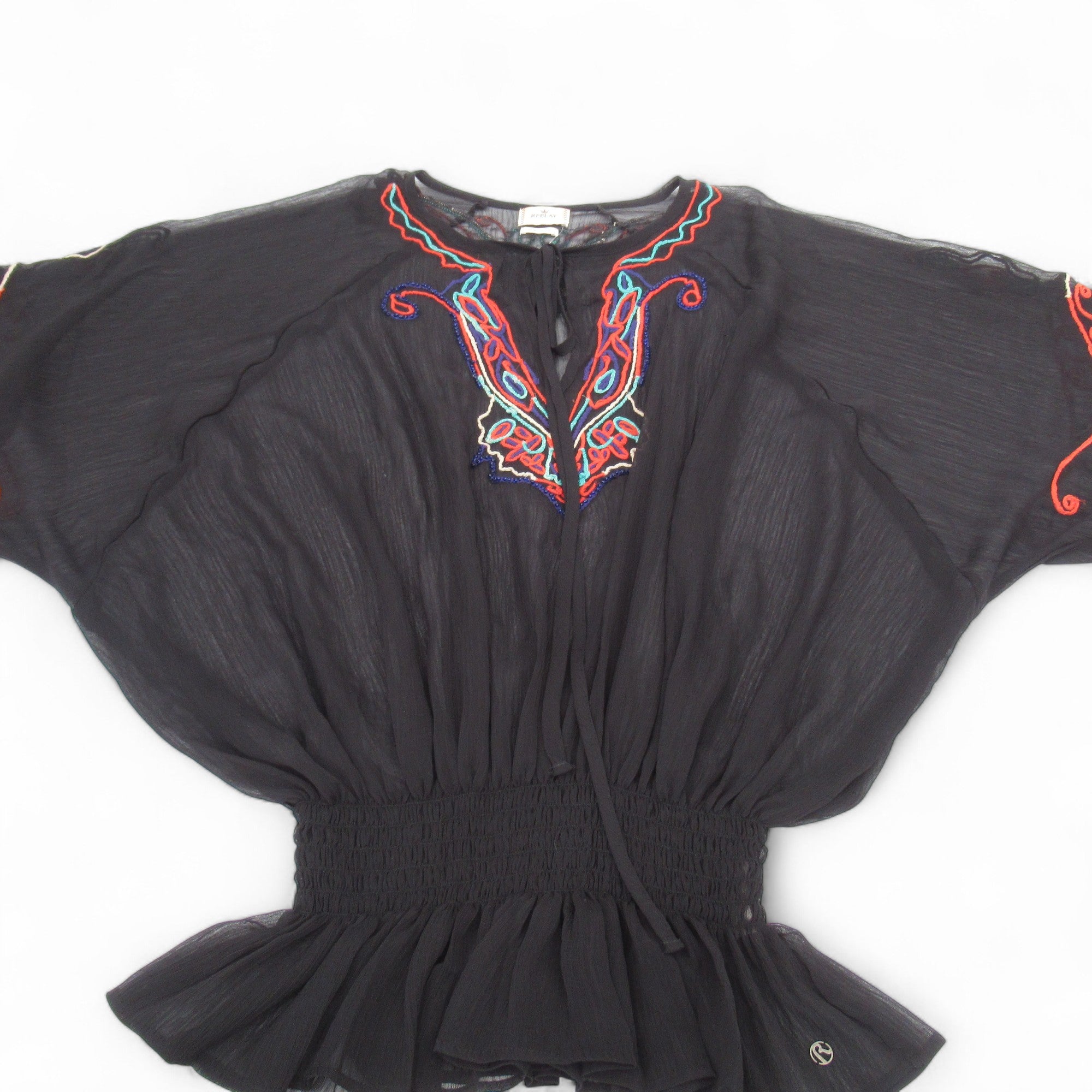 flat image for Replay Kimono XS Black Chiffon Womenswear | Pre-loved 