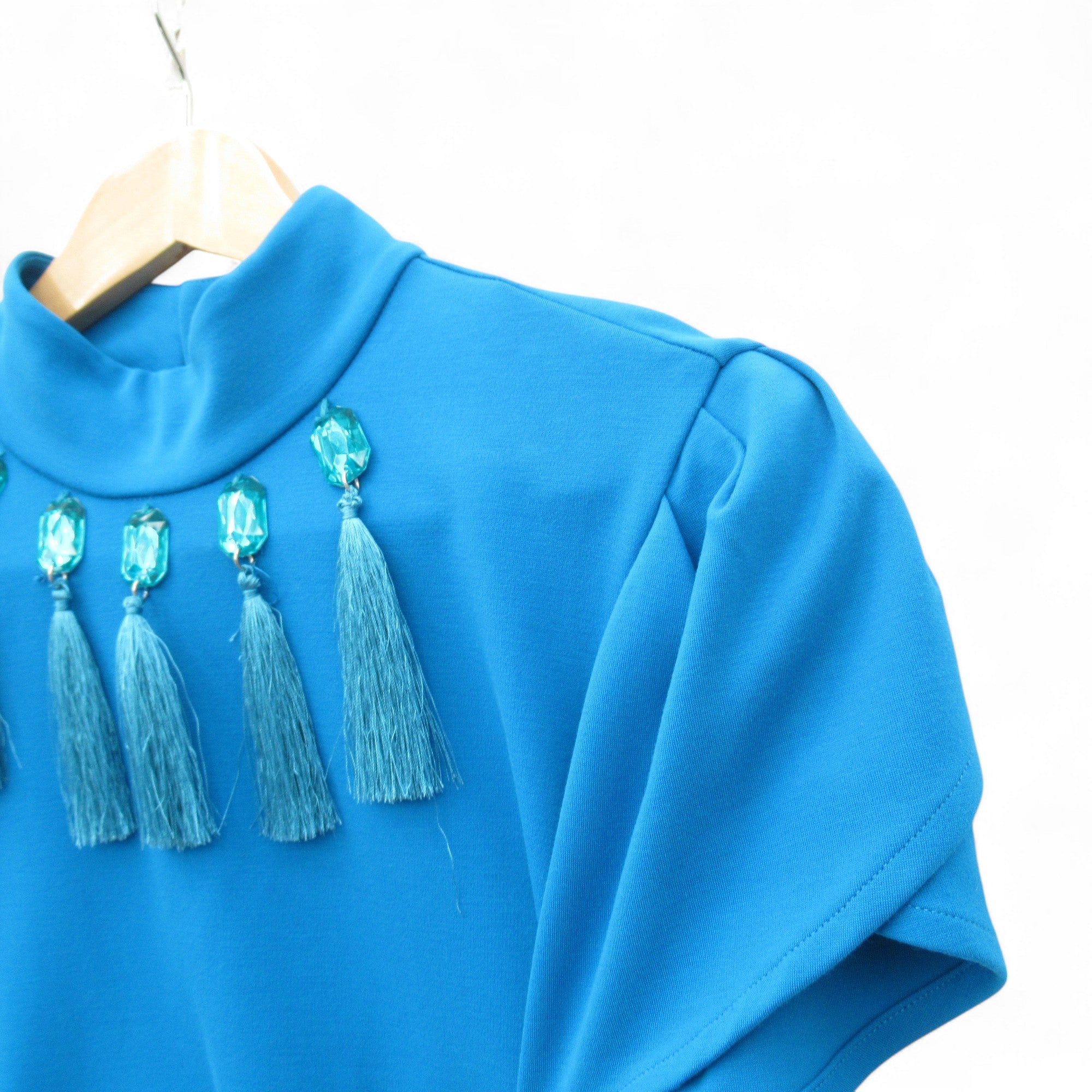 sleeve image for Damsel In A Dress Tassel Top Blue UK 12 Womenswear | Pre-loved