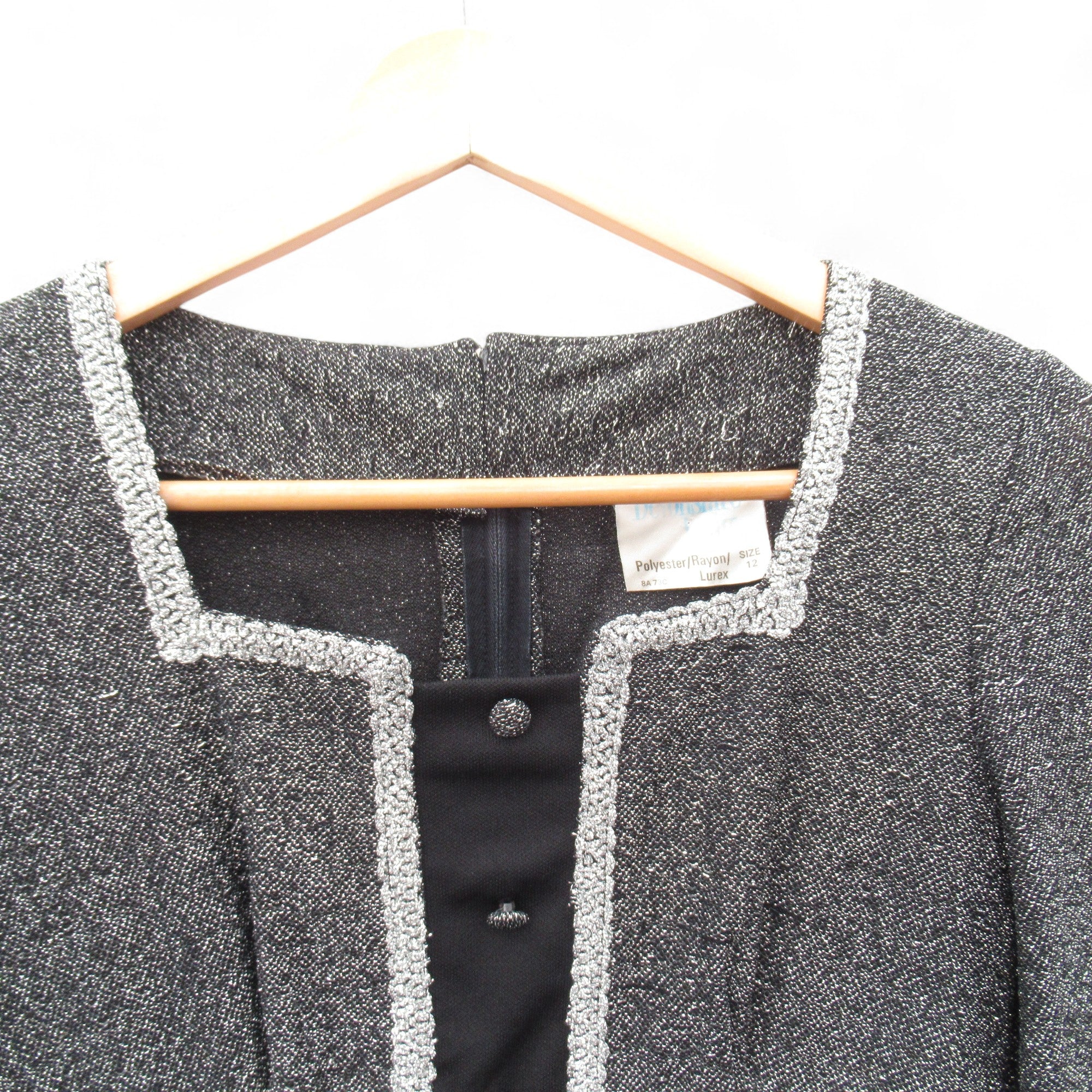 neckline image for Devonshire Lady Vintage Dress Black Silver UK 12 Womenswear | Pre-loved