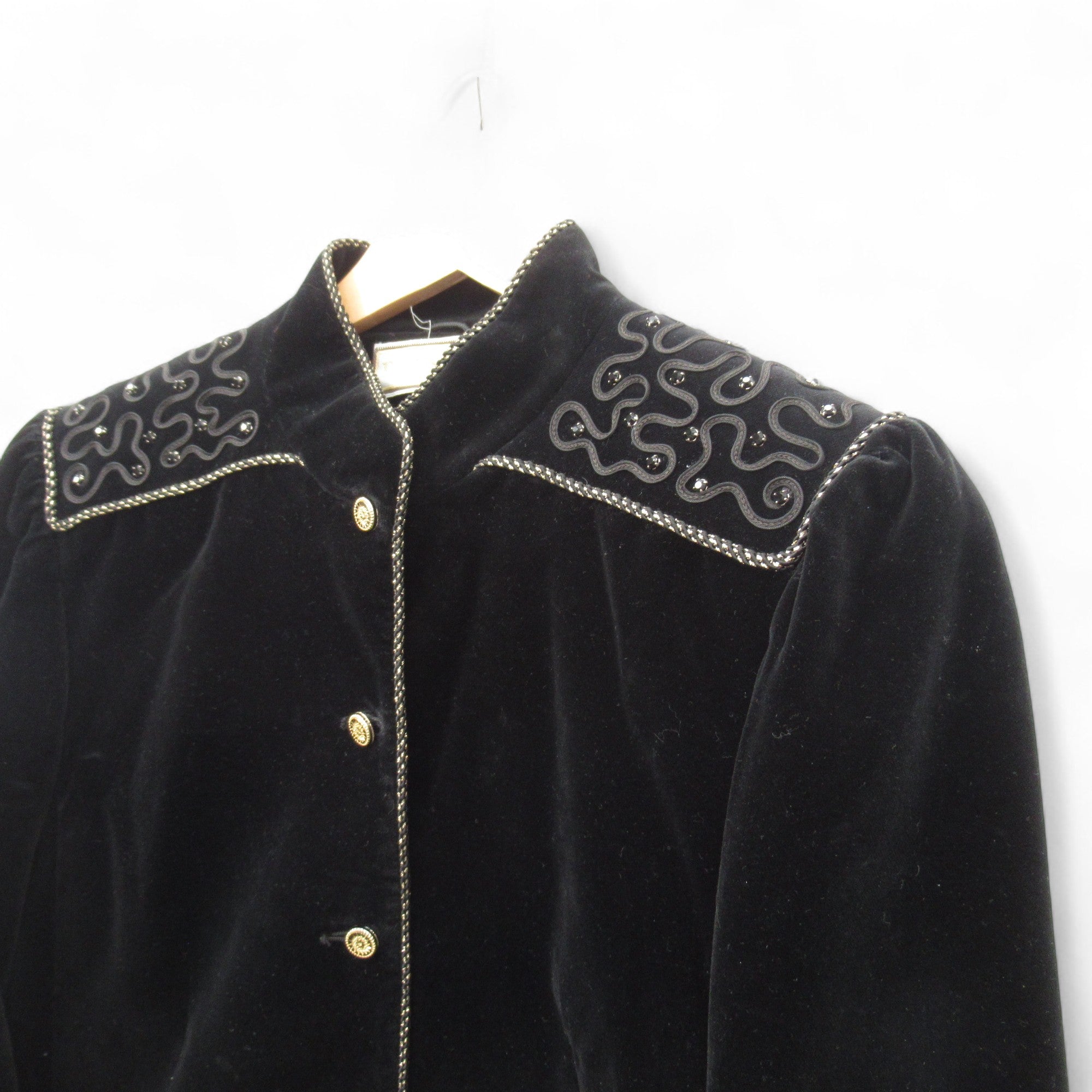 shoulder image for Mansfield Vintage Velvet Jacket Black UK 12 Womenswear | Pre-loved