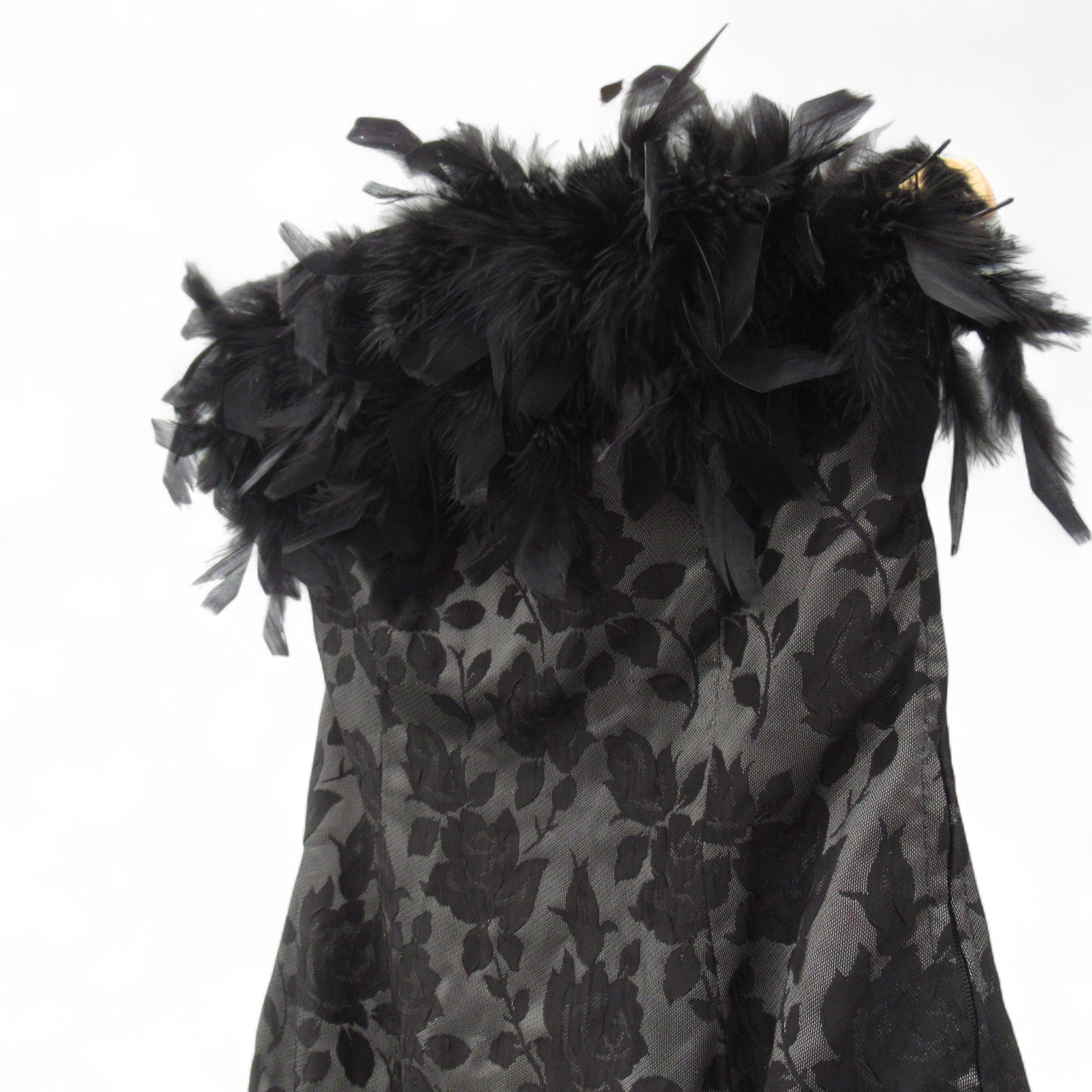 close up image for Feather Trim Vintage Dress Small Black Womenswear | Pre-loved