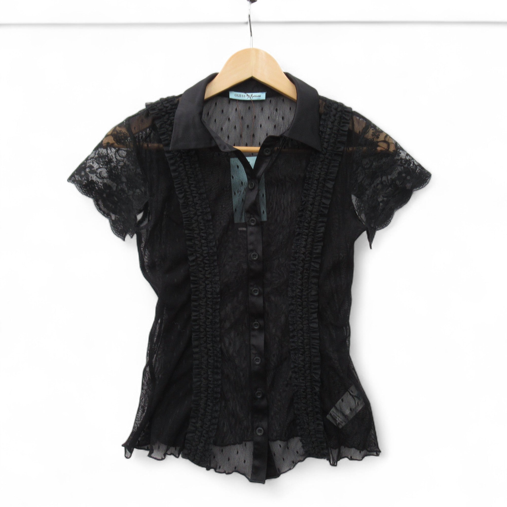 front image for Guess By Marciano Shirt Black Small Sheer Lace Womenswear | Pre-loved 