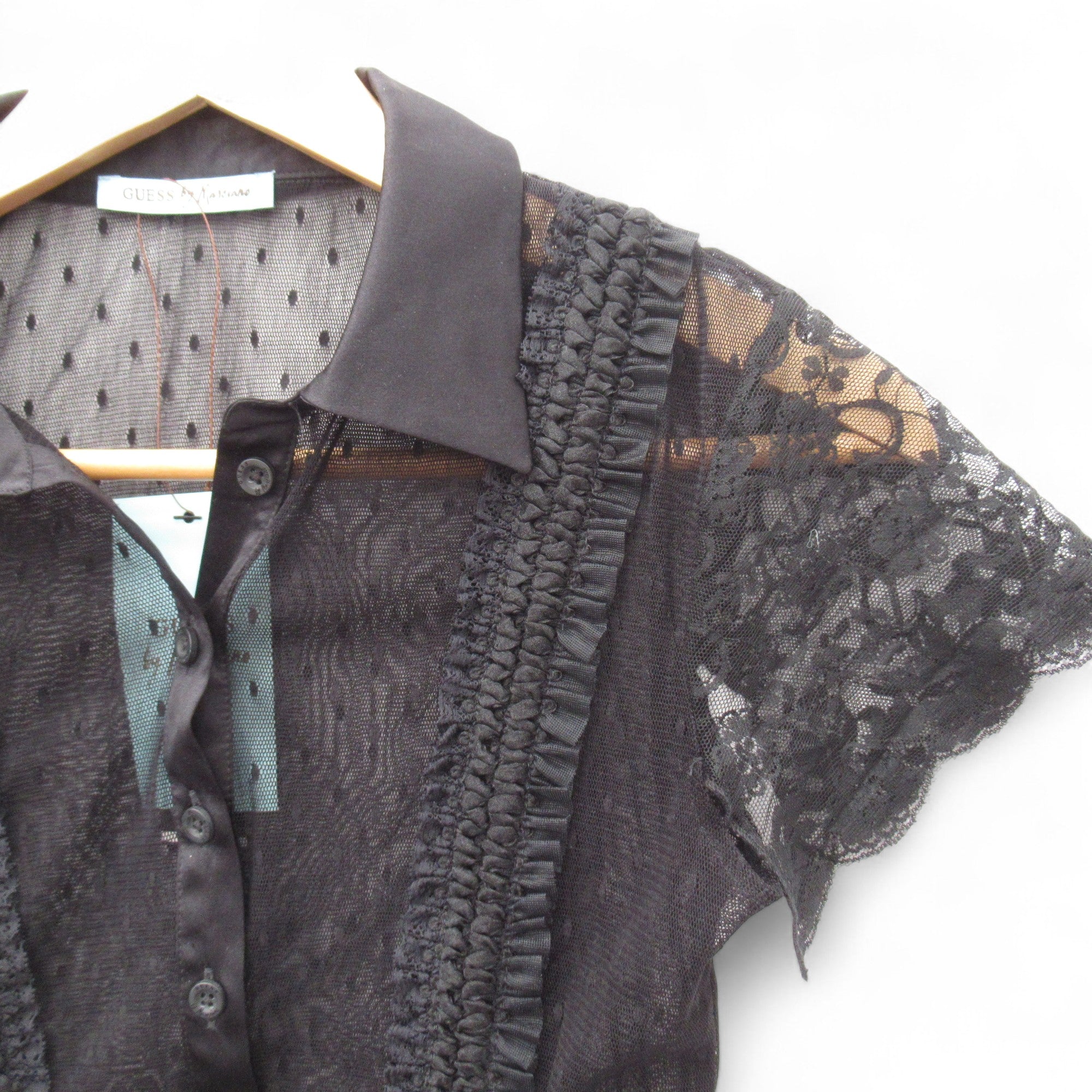 sleeve image for Guess By Marciano Shirt Black Small Sheer Lace Womenswear | Pre-loved 