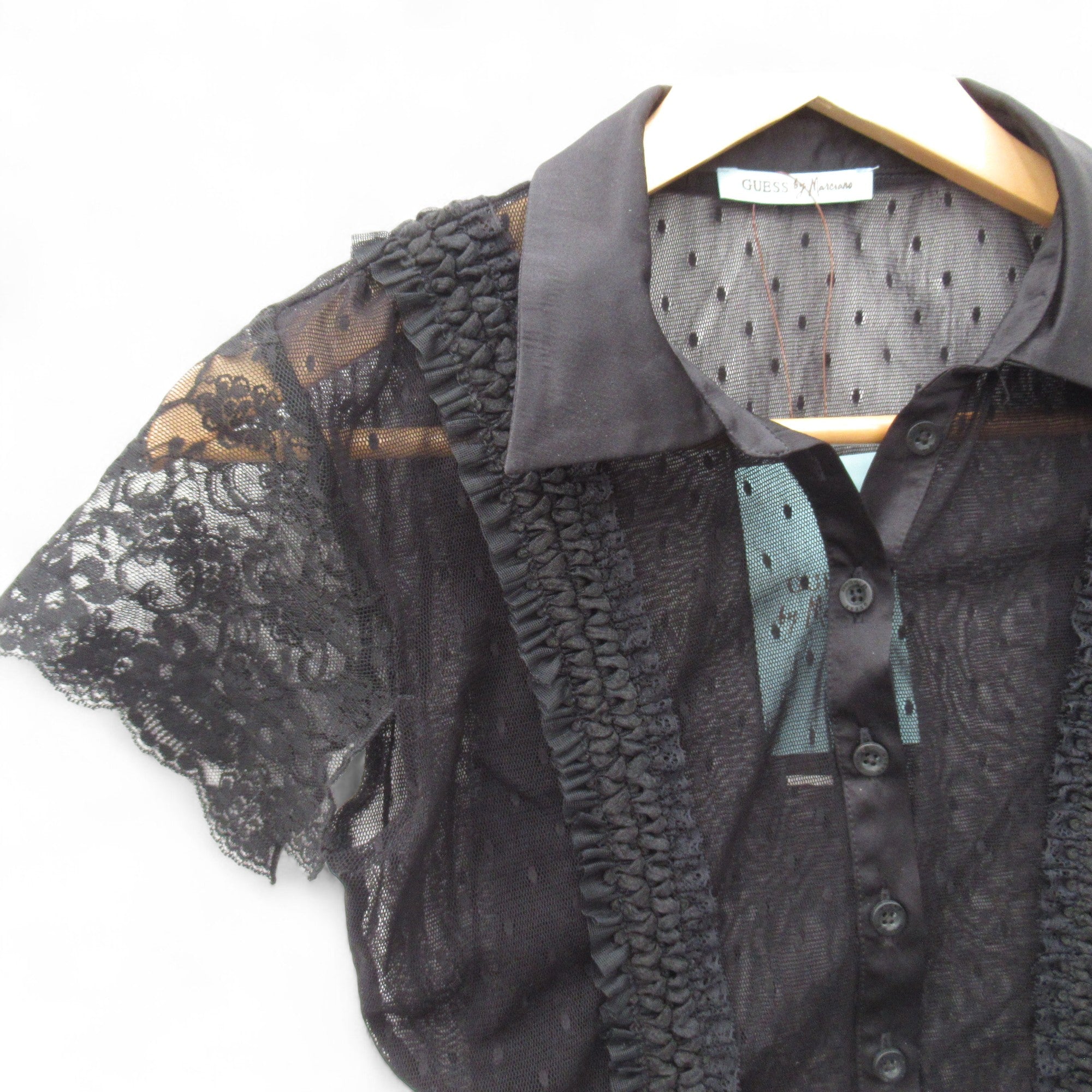 sleeve image for Guess By Marciano Shirt Black Small Sheer Lace Womenswear | Pre-loved 