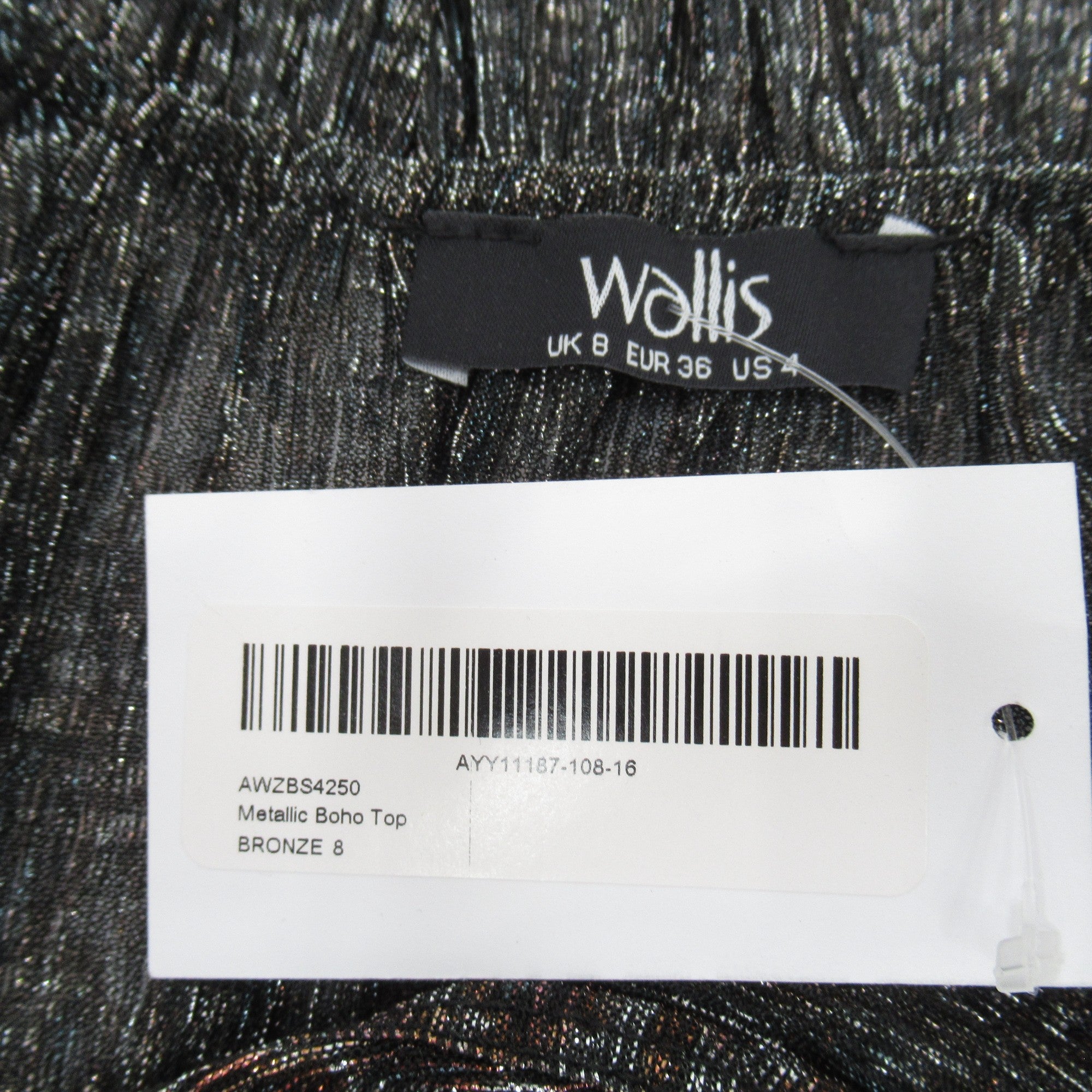 Wallis Metallic Boho Top UK 8 Bronze Womenswear | Pre-loved