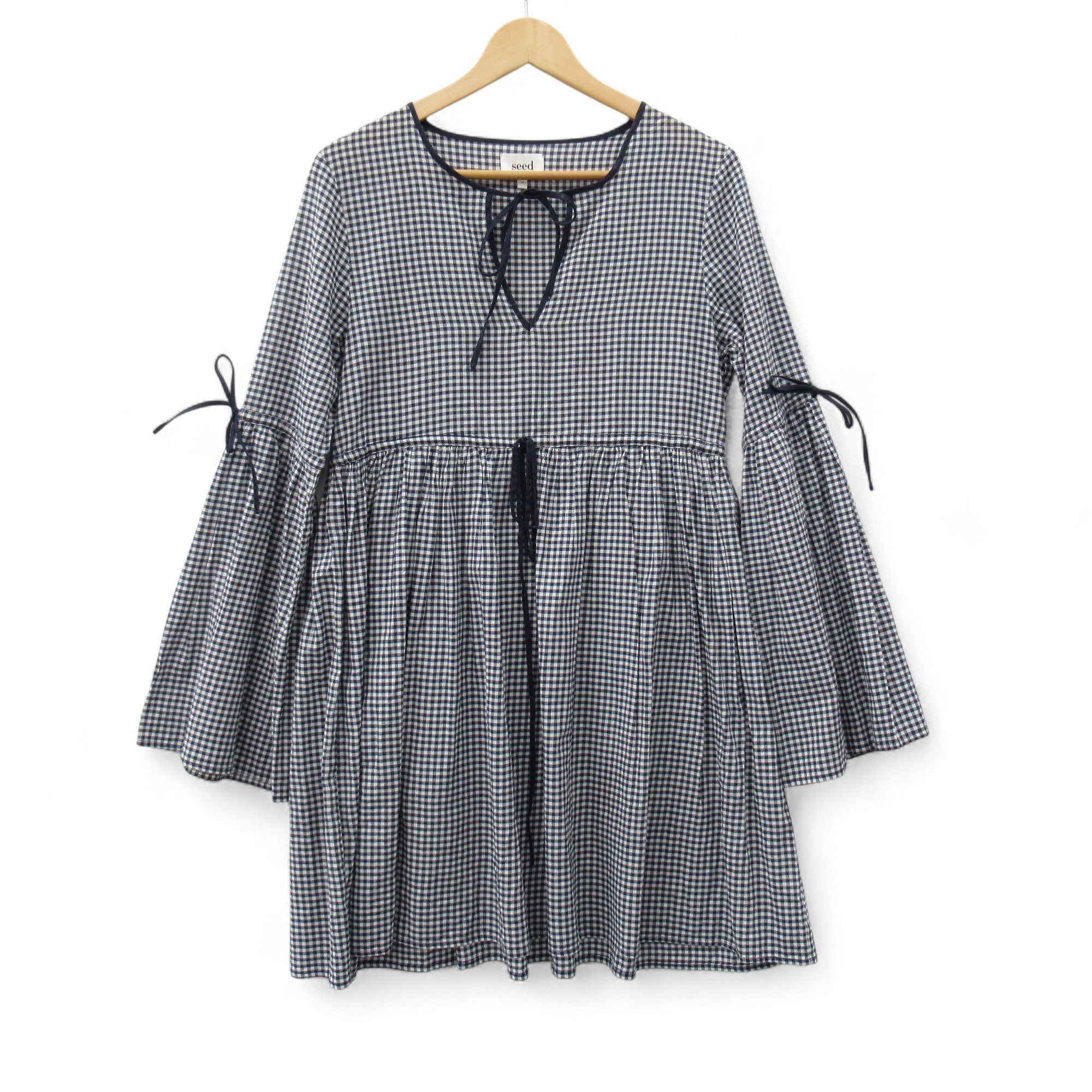 front image for Seed Heritage Gingham Dress UK 10 Navy White Womenswear | Pre-loved