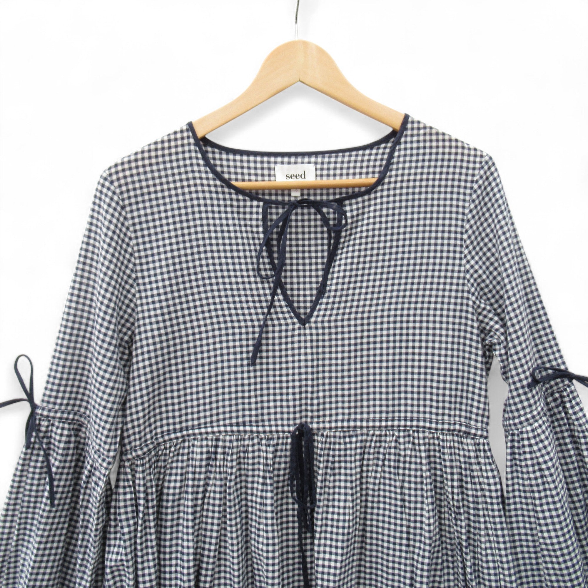top image for Seed Heritage Gingham Dress UK 10 Navy White Womenswear | Pre-loved