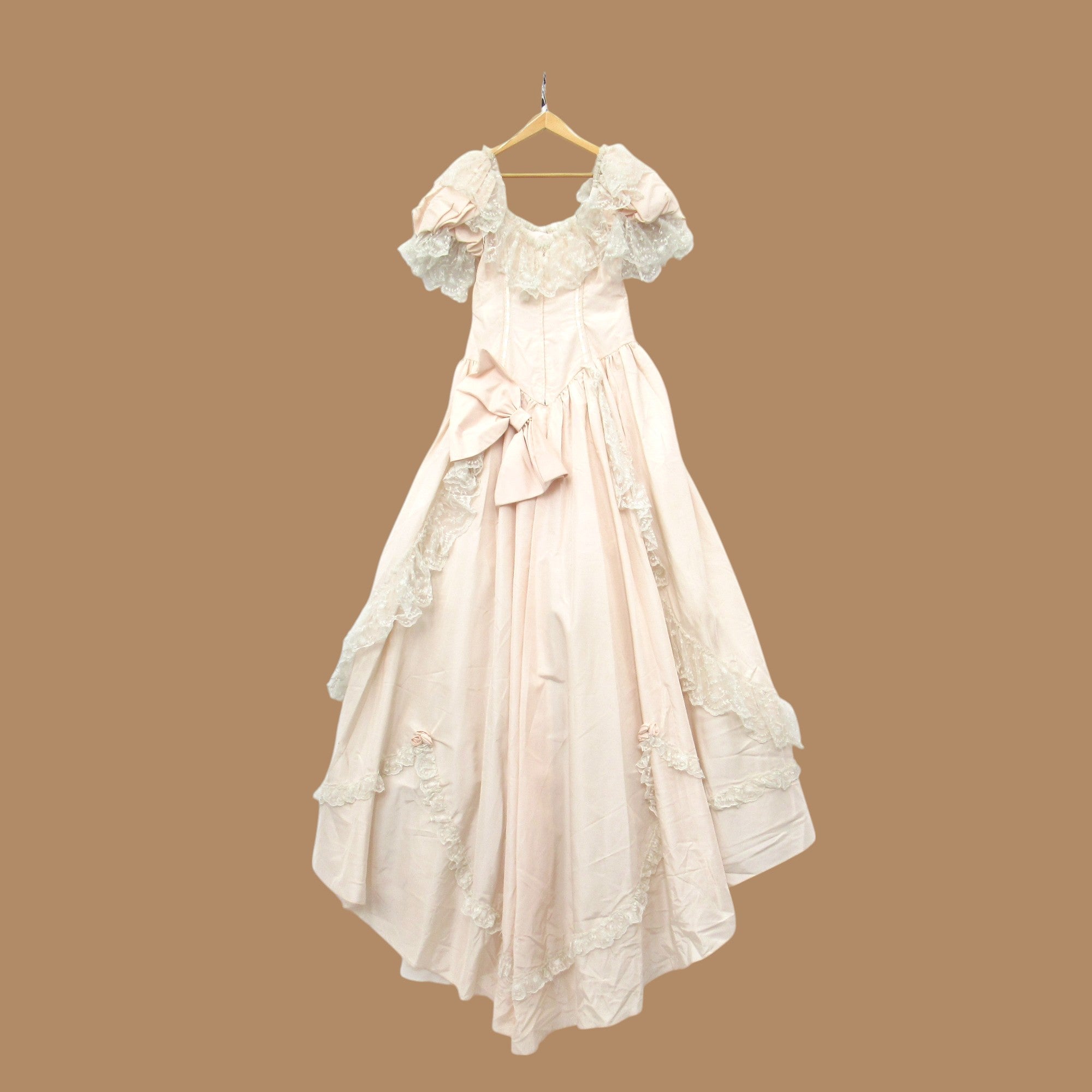 back image for Ronald Joyce Vintage Wedding Dress Pink Frill UK 14 Womenswear | Pre-loved