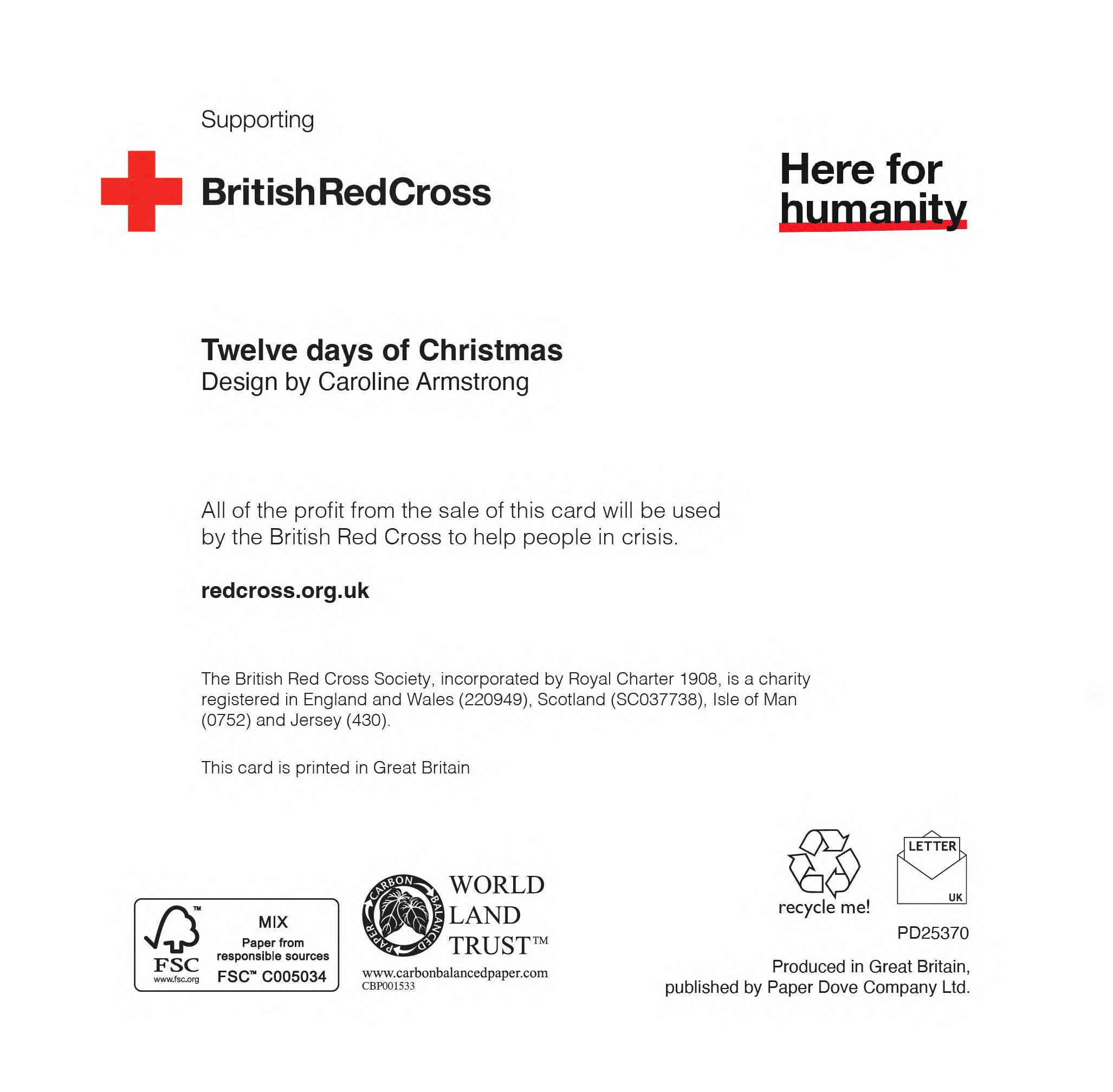 Twelve days of Christmas | Pack of 10 charity Christmas cards with envelopes