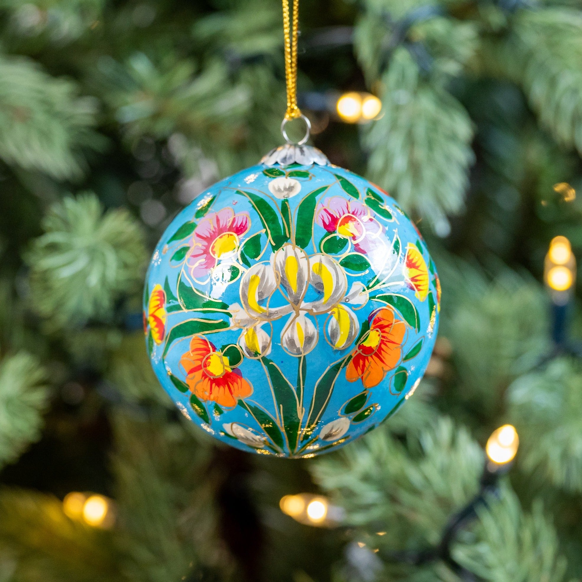 Tulip Heaven Turquoise Hand Painted Christmas Bauble | British Red Cross Shop