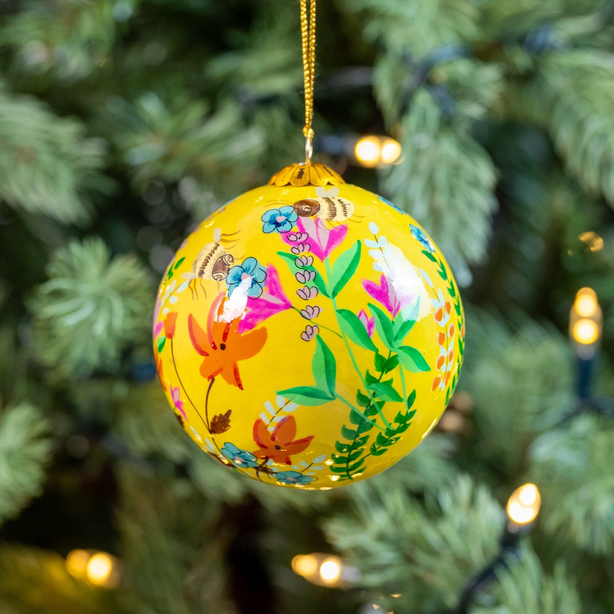 Bee Garden Lemon Hand Painted Christmas Bauble | British Red Cross Shop