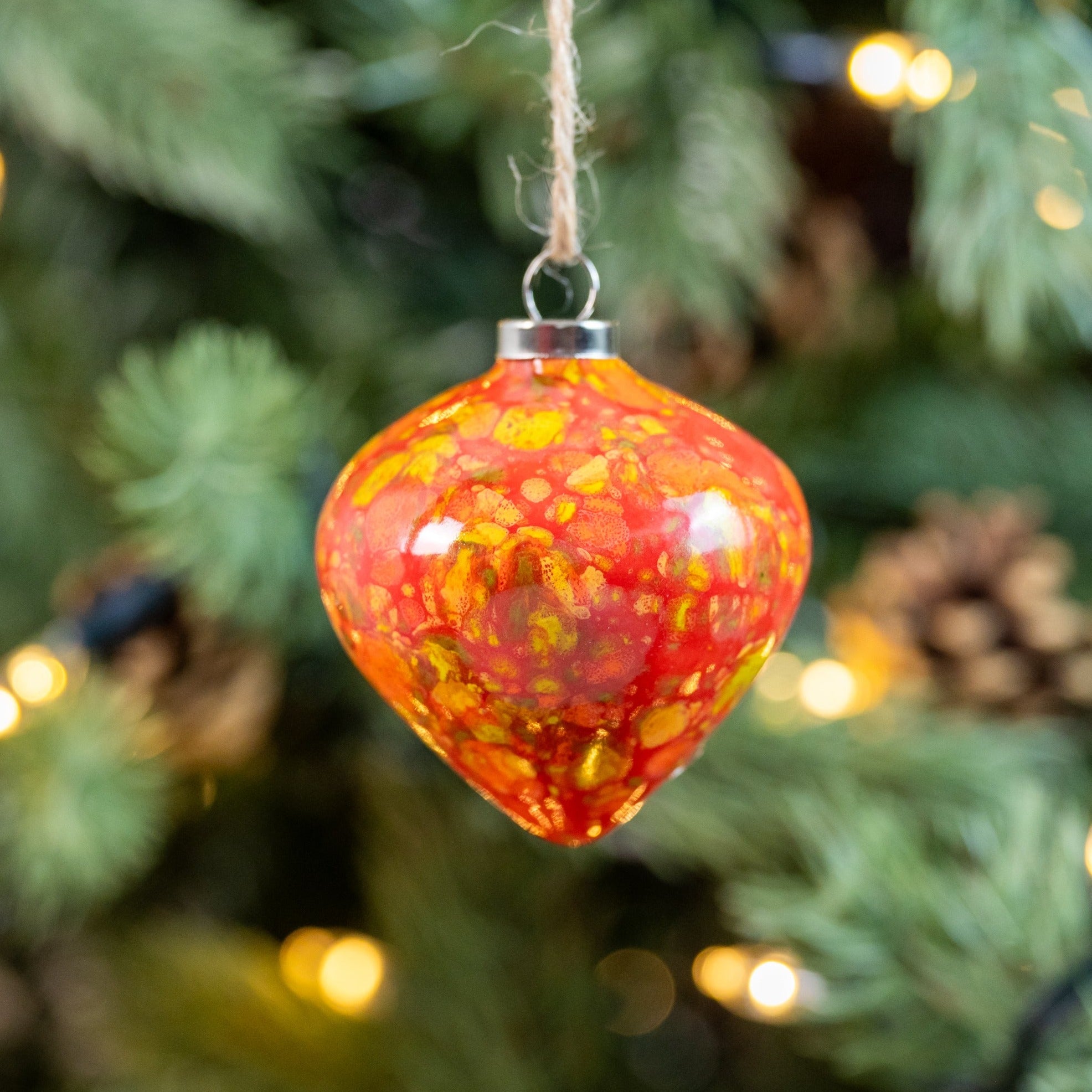 Red Hand-Painted Ceramic Bauble | Diamond Shape