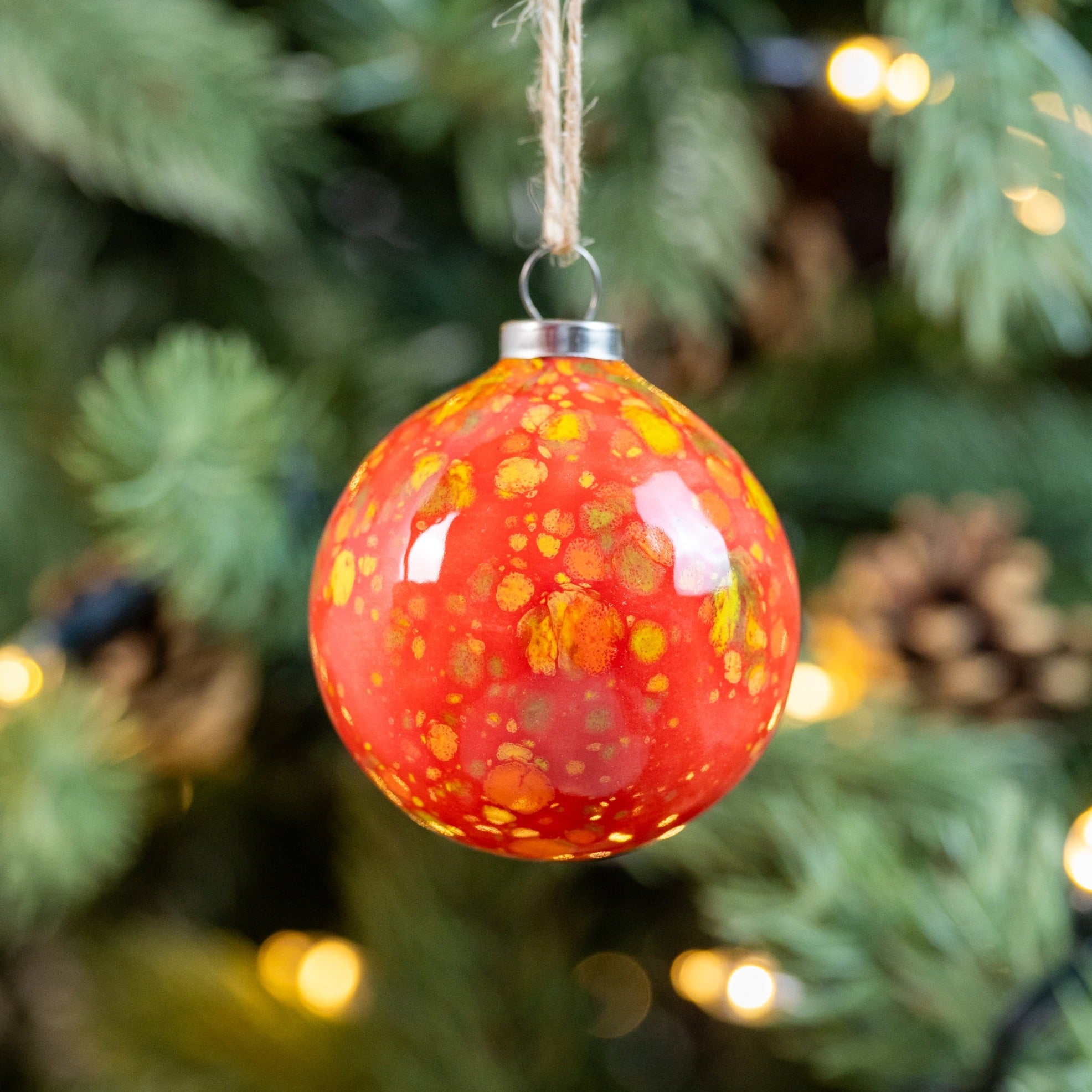 Red Hand-Painted Ceramic Bauble | Round Shape