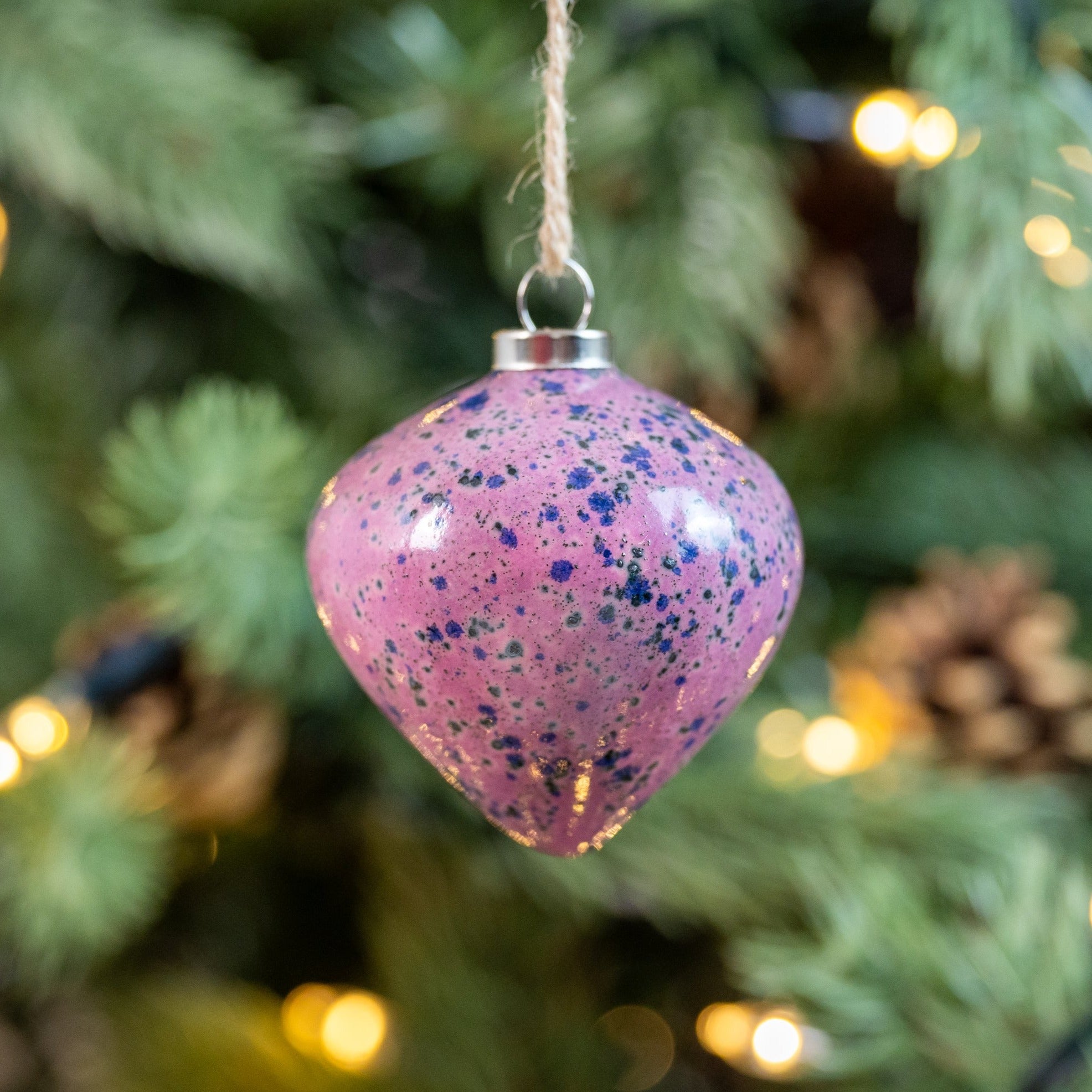 Pink & Grey Hand-Painted Ceramic Bauble | Diamond Shape