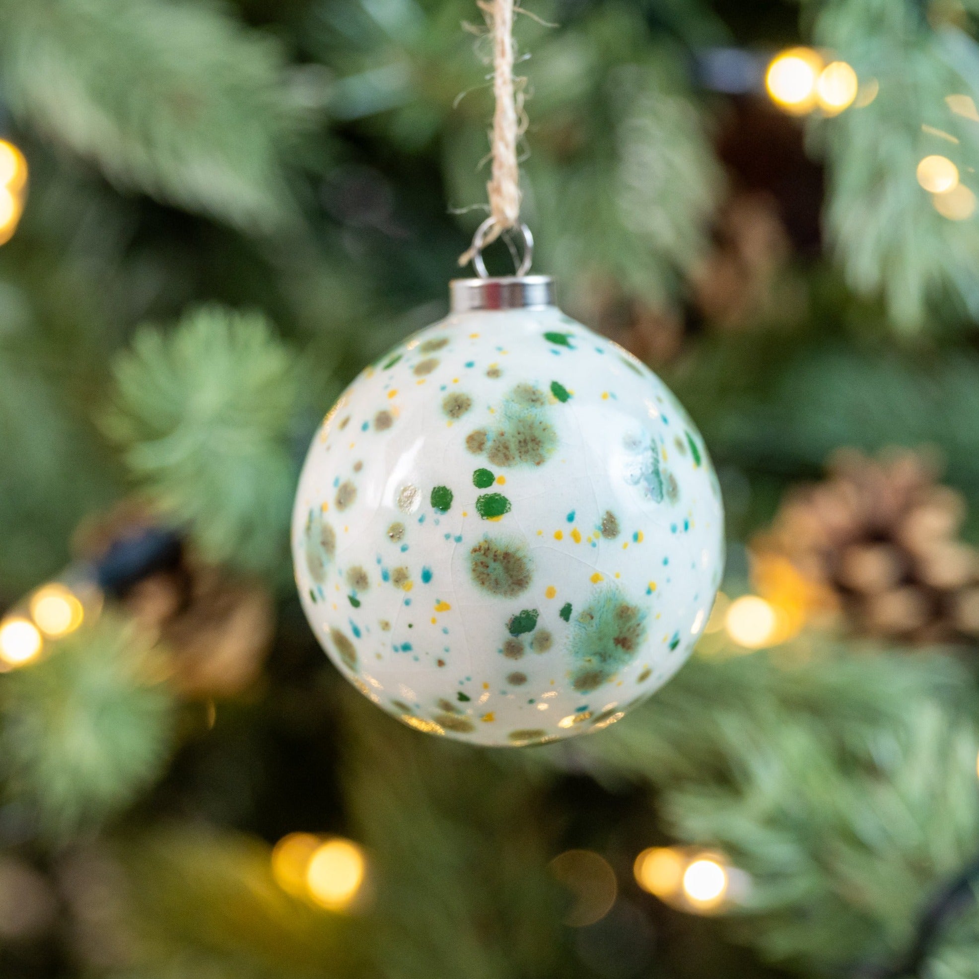 Green Hand-Painted Ceramic Bauble | Round Shape