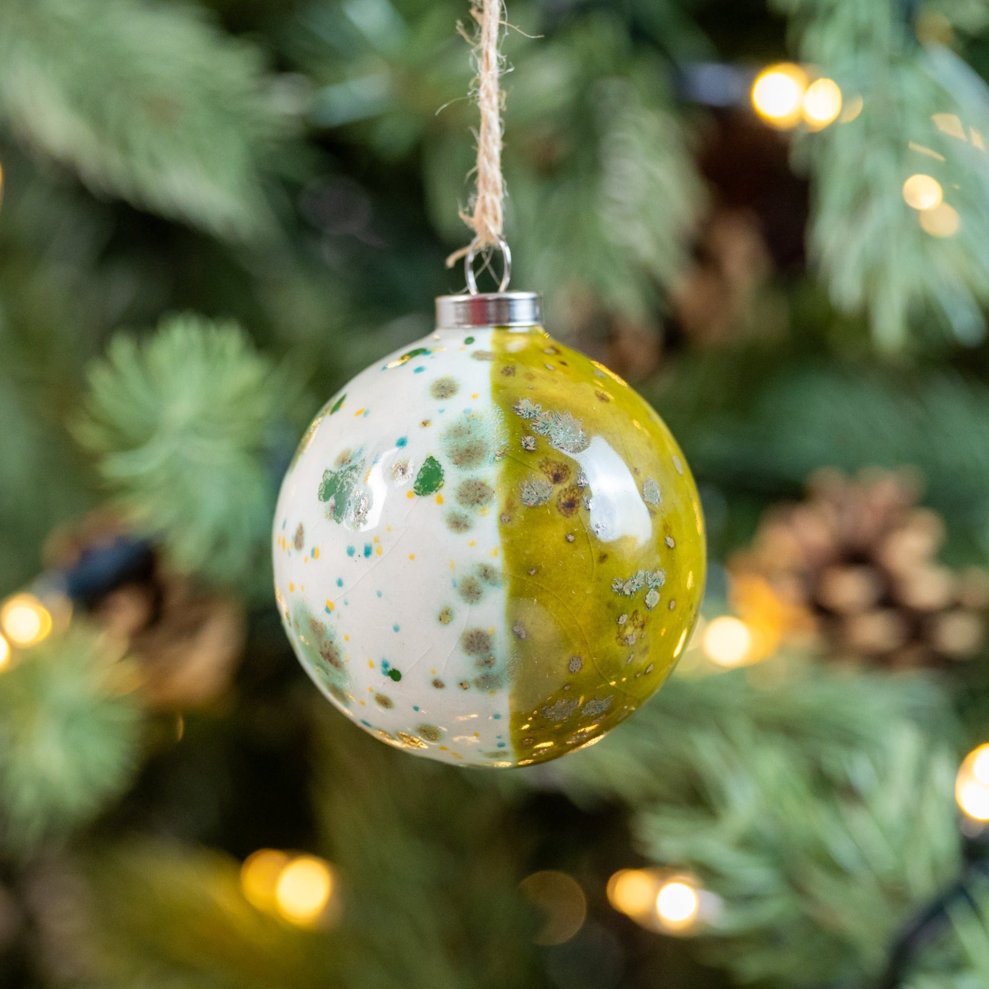 Green Hand-Painted Ceramic Bauble | Round Shape