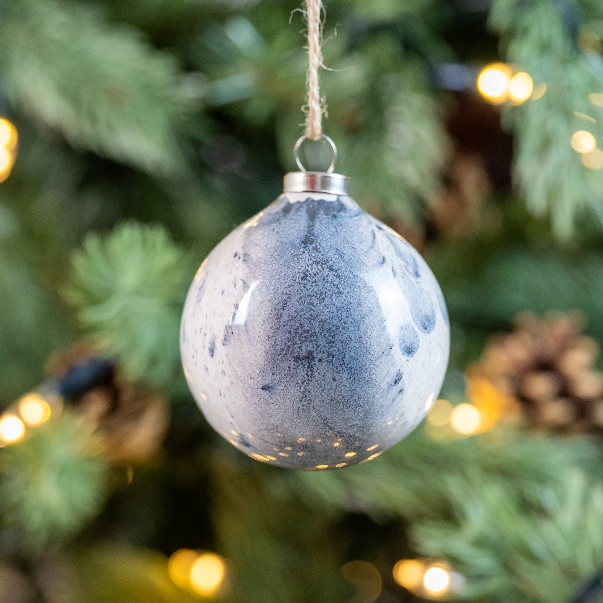 White & Grey Hand-Painted Ceramic Bauble | Round Shape