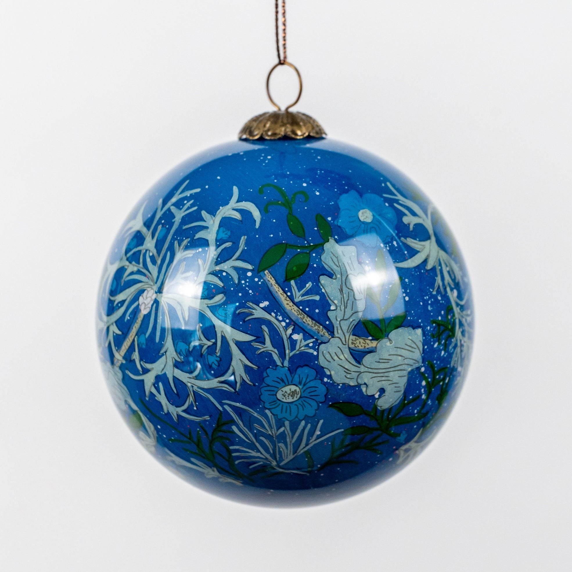 William Morris Inspired Seaweed Hand Painted Glass Christmas Bauble