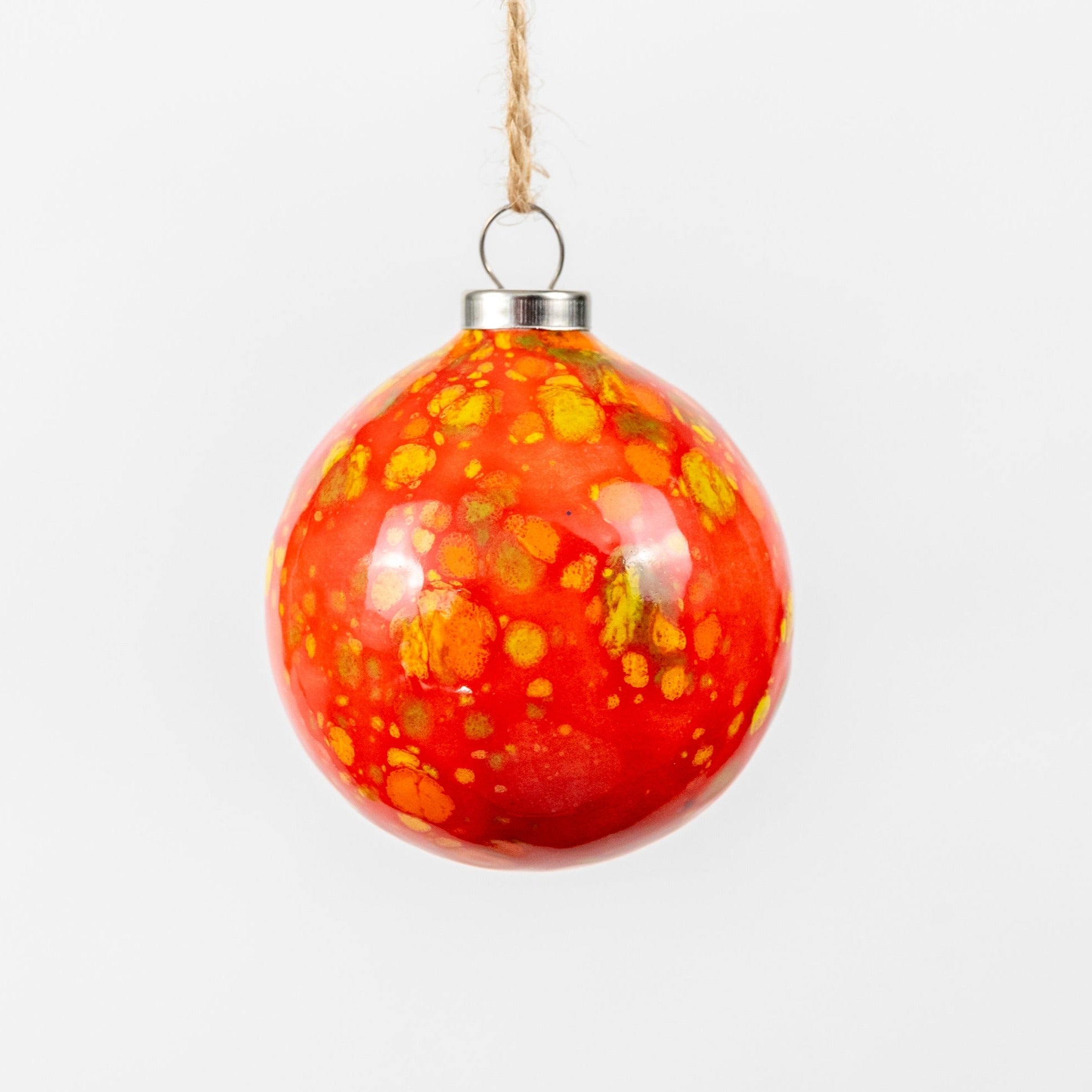 Red Hand-Painted Ceramic Bauble | Round Shape