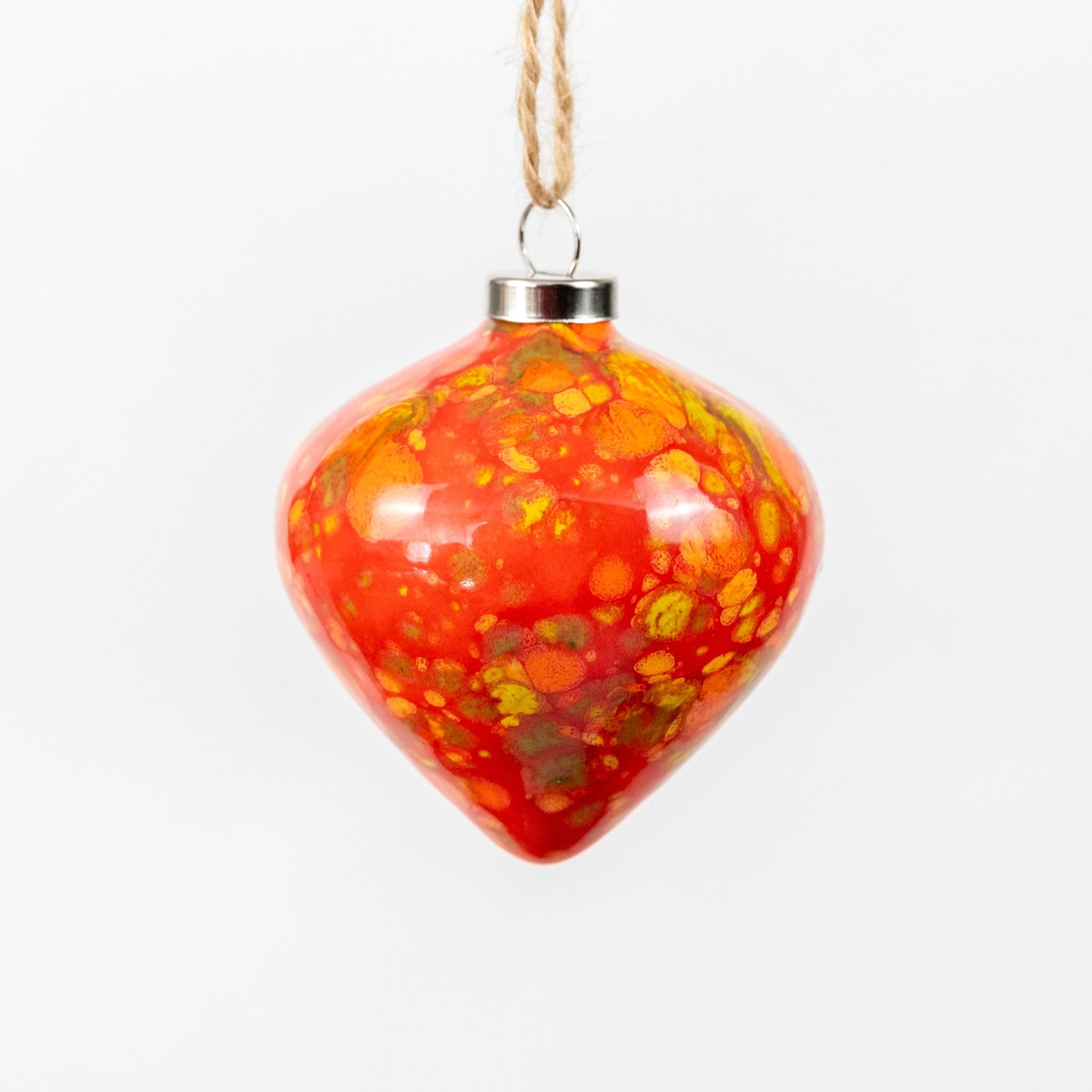 Red Hand-Painted Ceramic Bauble | Diamond Shape