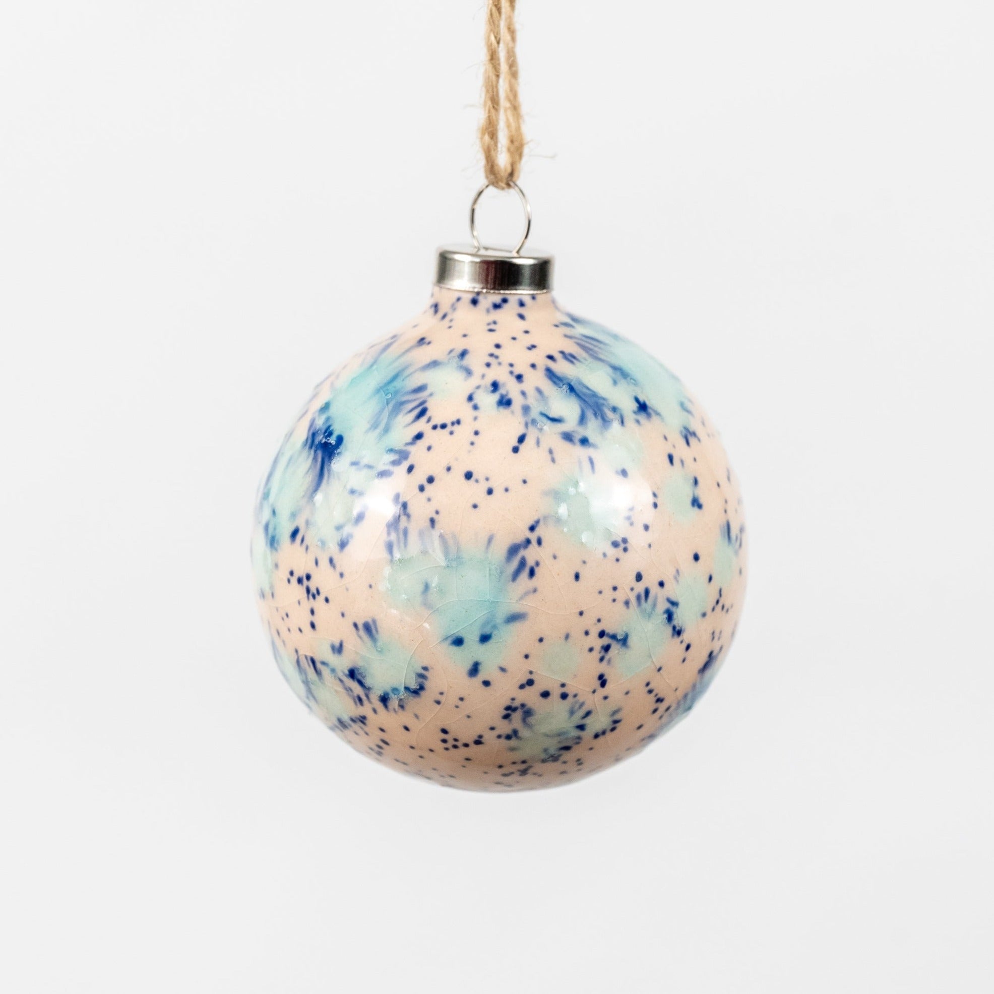 Blue & Cream Hand-Painted Ceramic Bauble | Round Shape