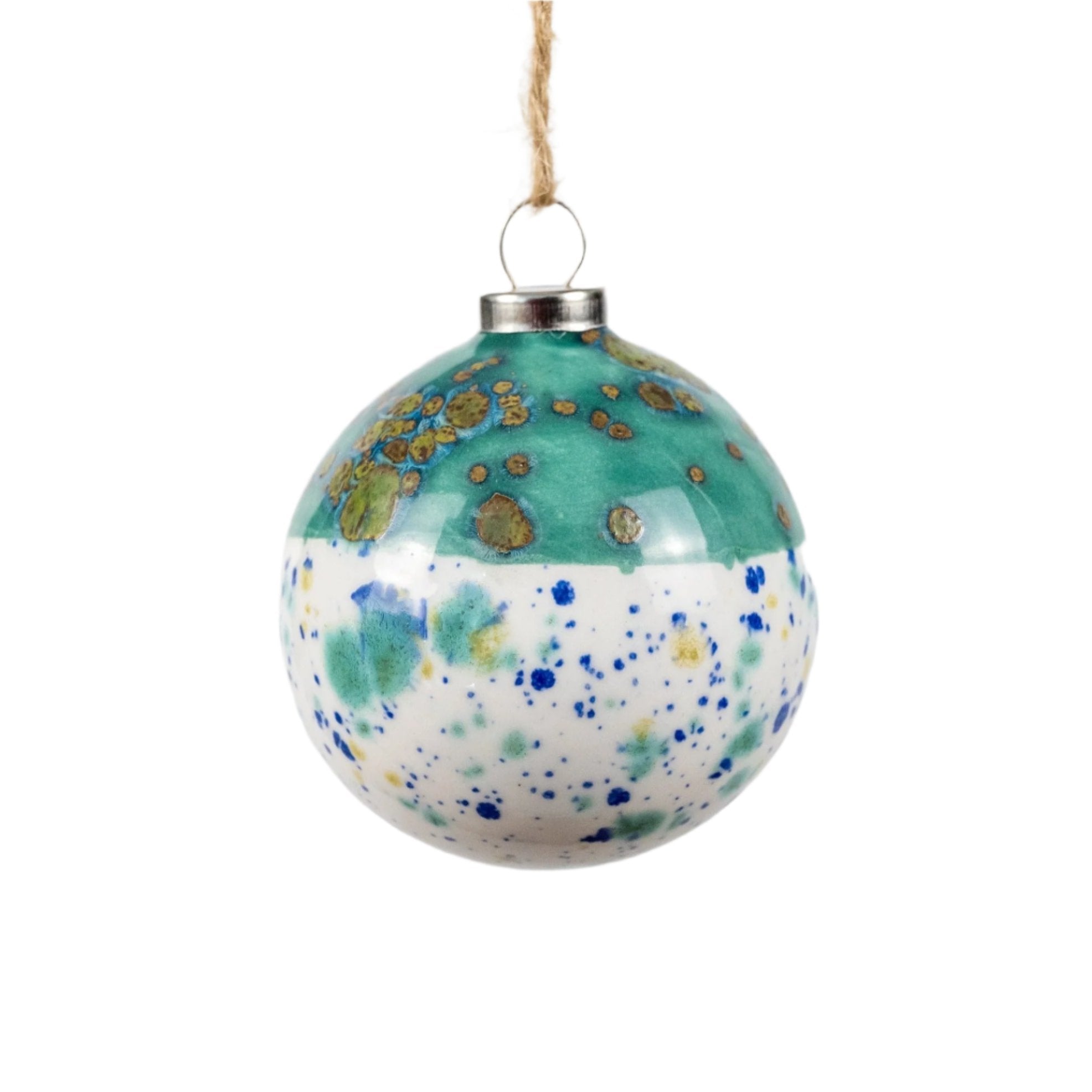 Turquoise & White Hand-Painted Ceramic Bauble | Round Shape