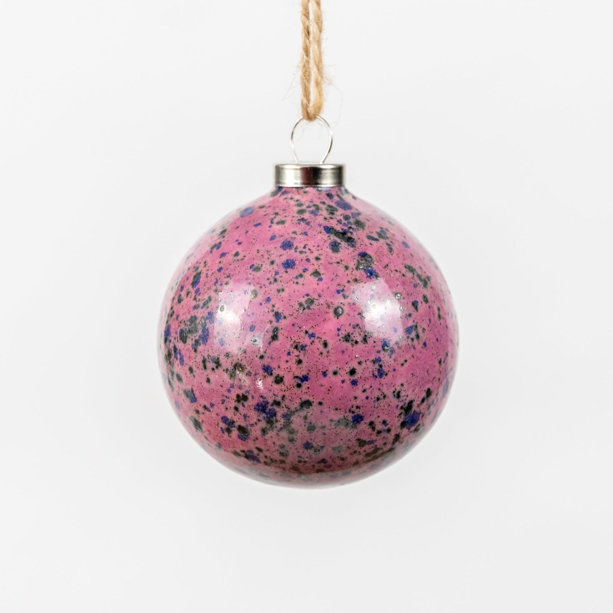 Pink & Grey Hand-Painted Ceramic Bauble | Round Shape