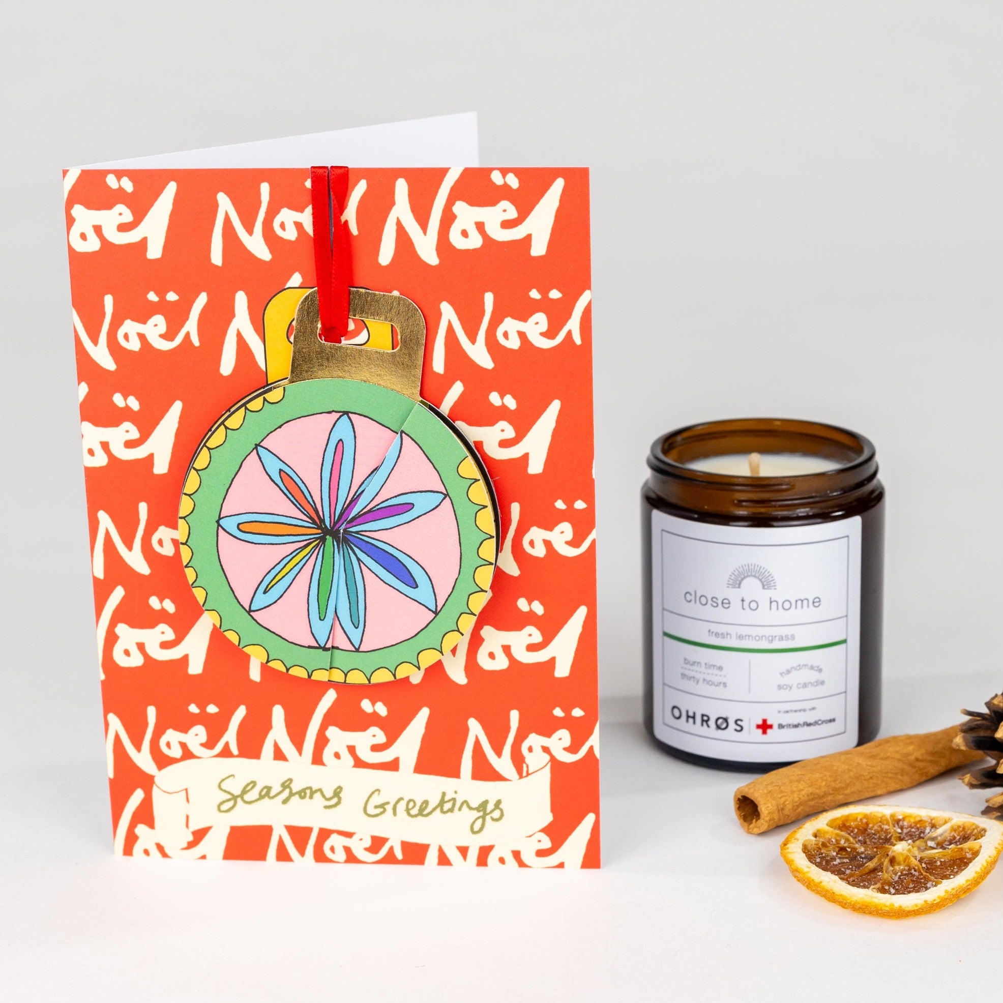 Red Noel | POP-UP Bauble Christmas card with envelope