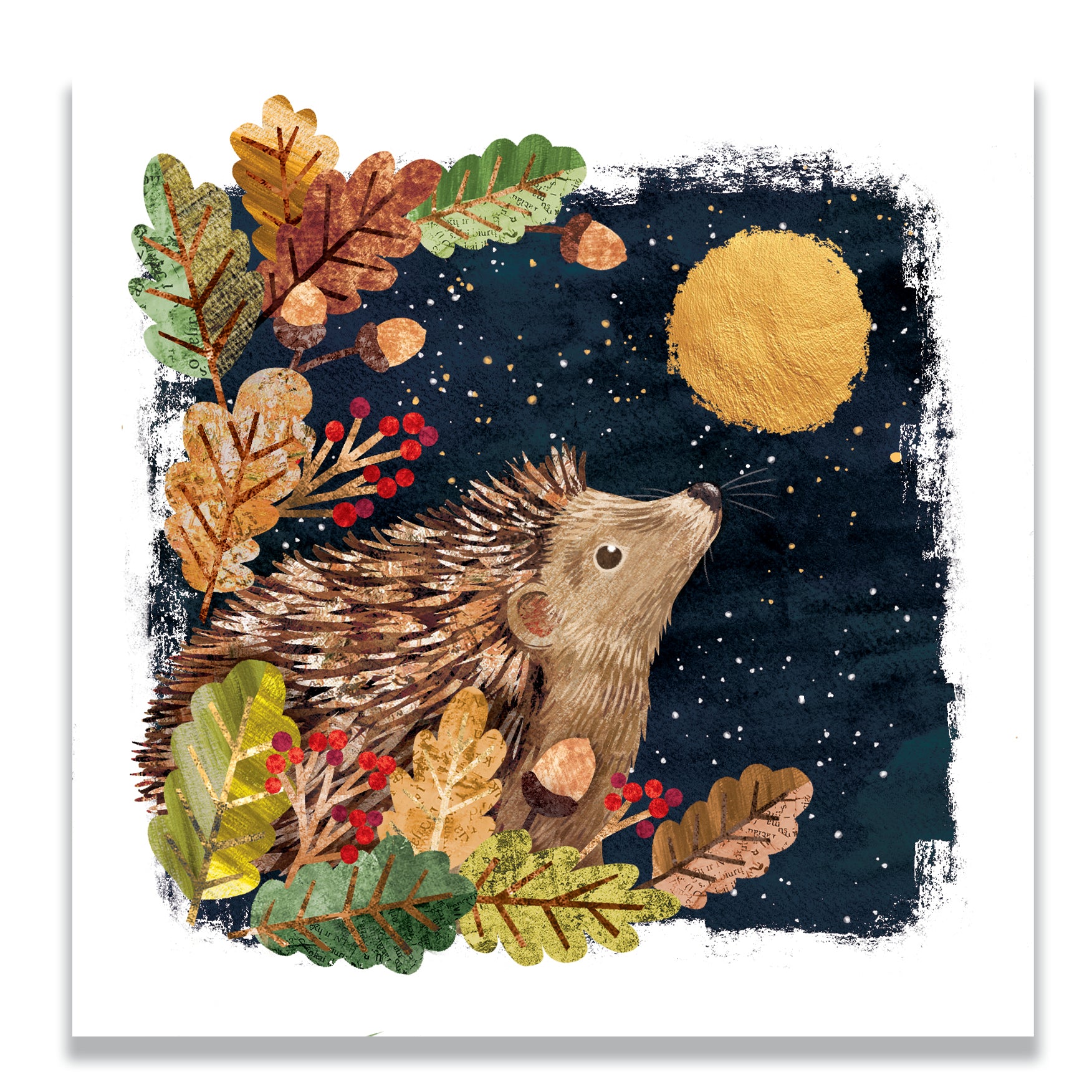 Welsh Moonlit Hedgehog | Bilingual Pack of 10 charity Christmas cards with envelopes
