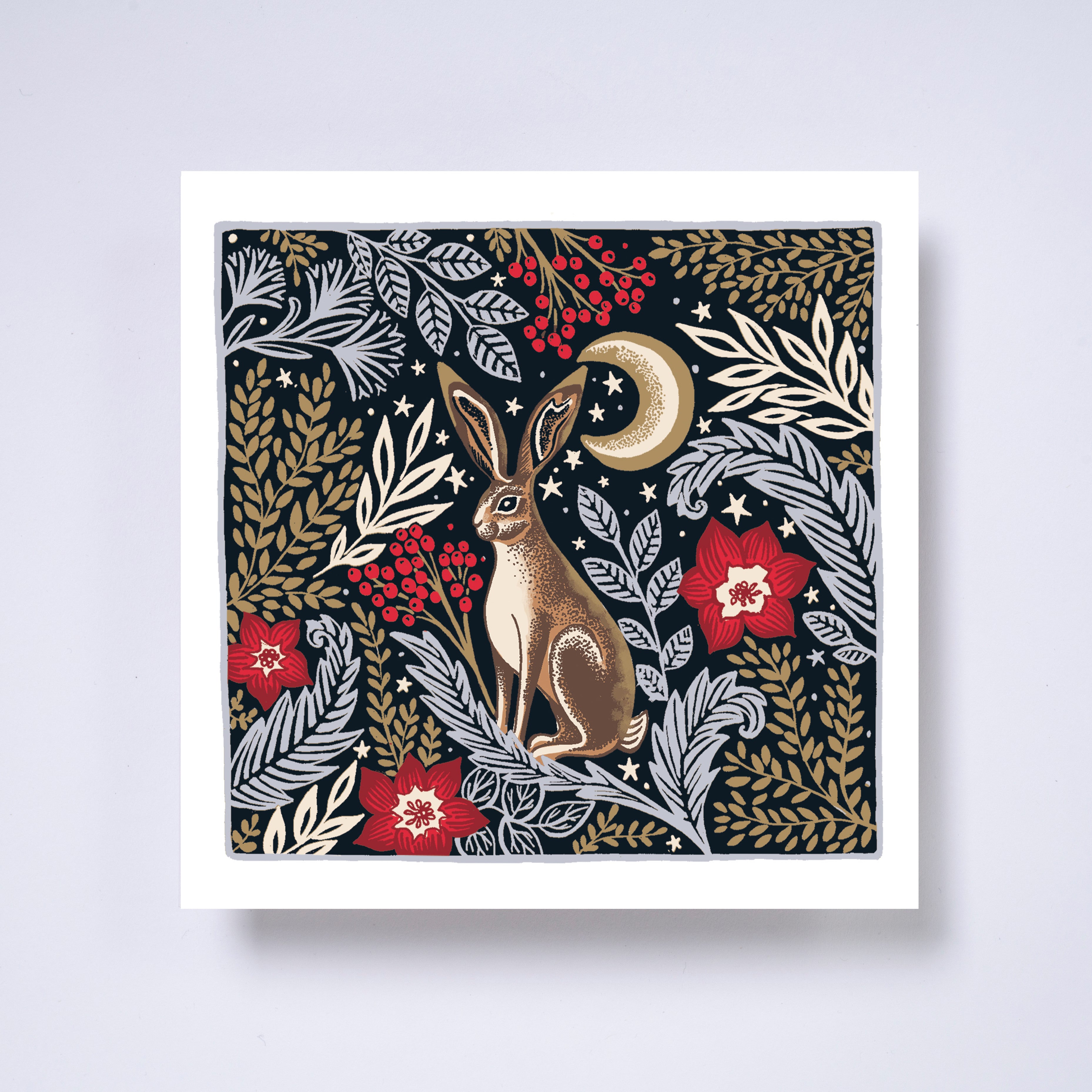 Folk hare - pack of 10 charity Christmas cards with envelopes