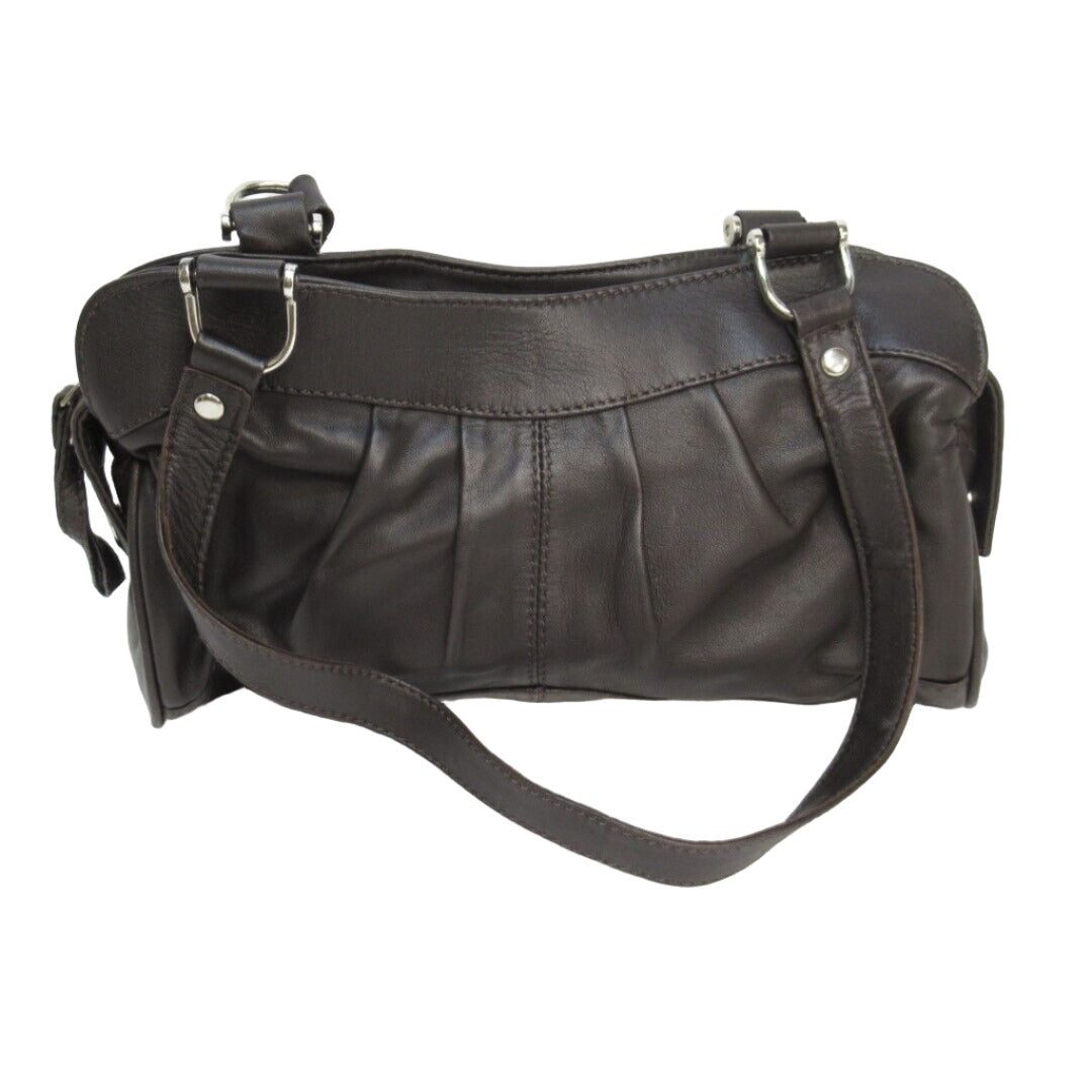 Laura Ashley Medium Shoulder Bag Handbag Brown Leather Soft Zip Pockets