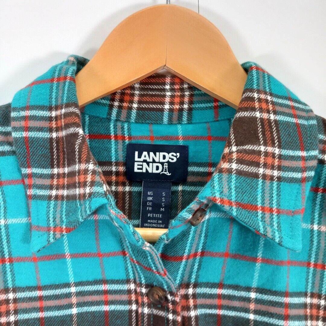 Lands End Small Shirt Button Up Blue Check Collared Long Sleeve Casual Menswear